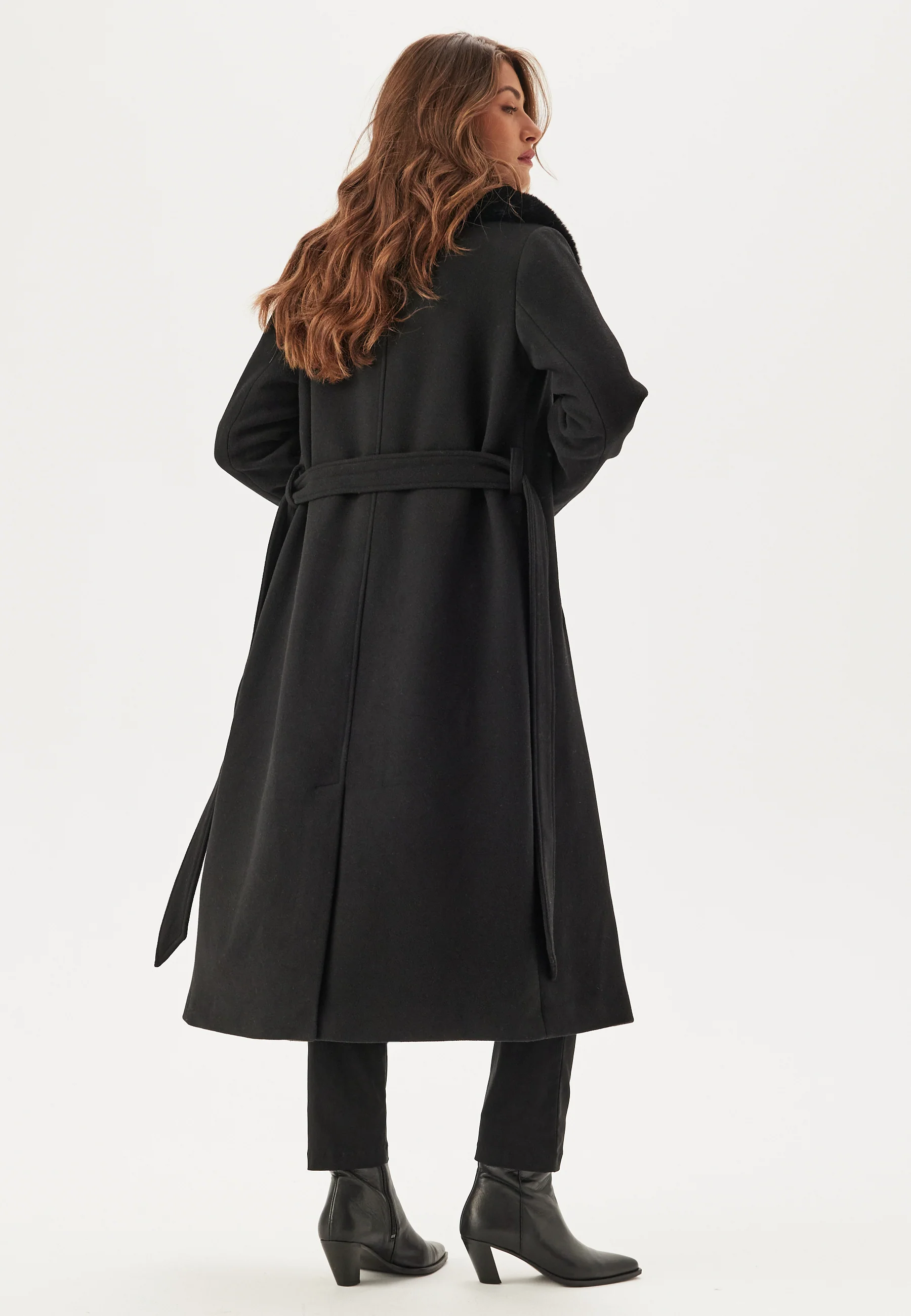 Fur Collar Belted Wool Blend Coat - Image 4