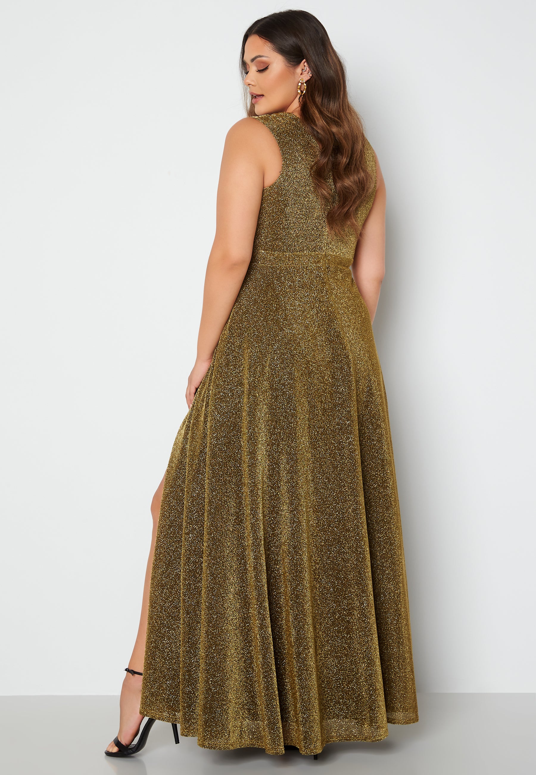 Glitter Wrap Front Maxi Curve Dress With Split - Image 2