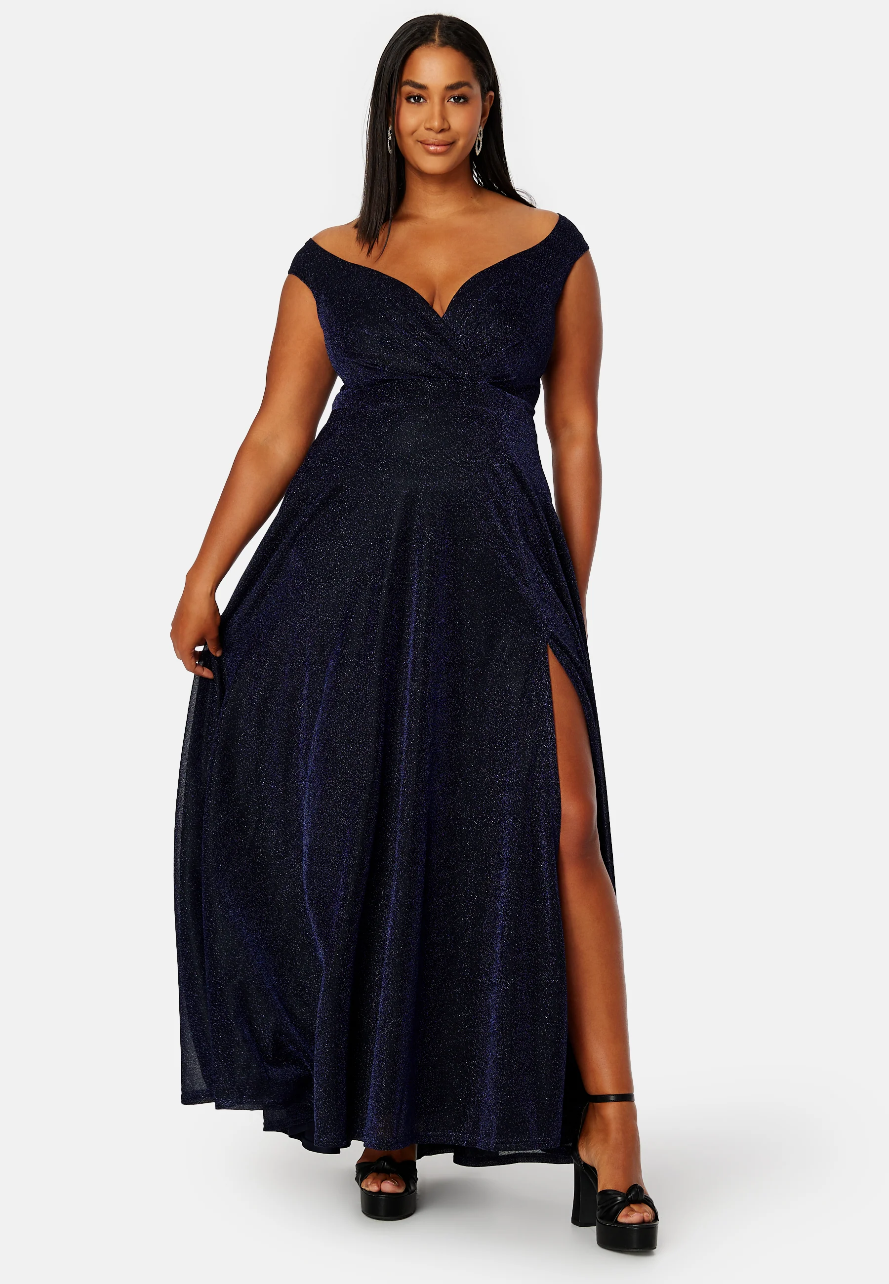 Glitter Wrap Front Maxi Curve Dress With Split - Image 7