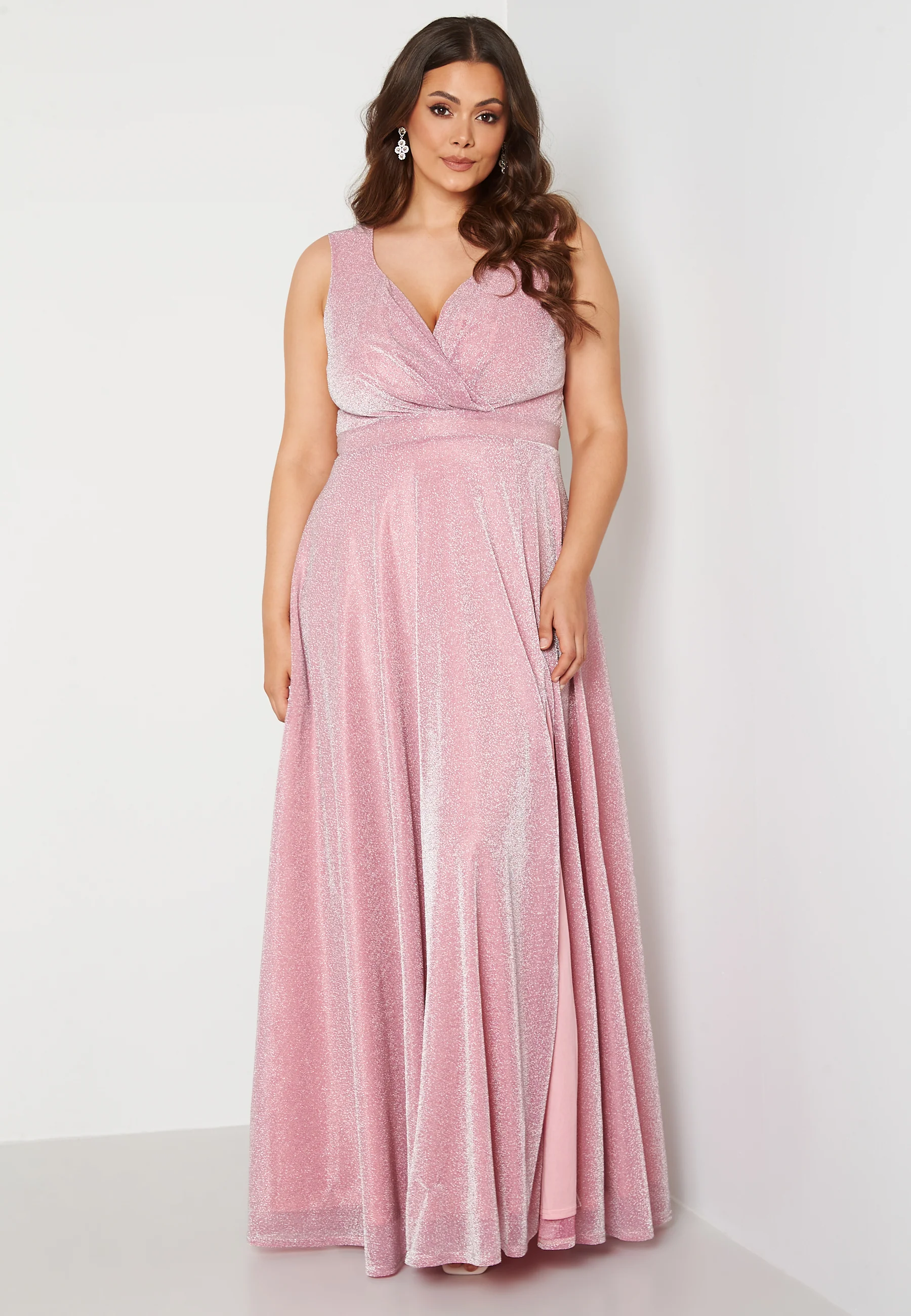 Glitter Wrap Front Maxi Curve Dress With Split - Image 6
