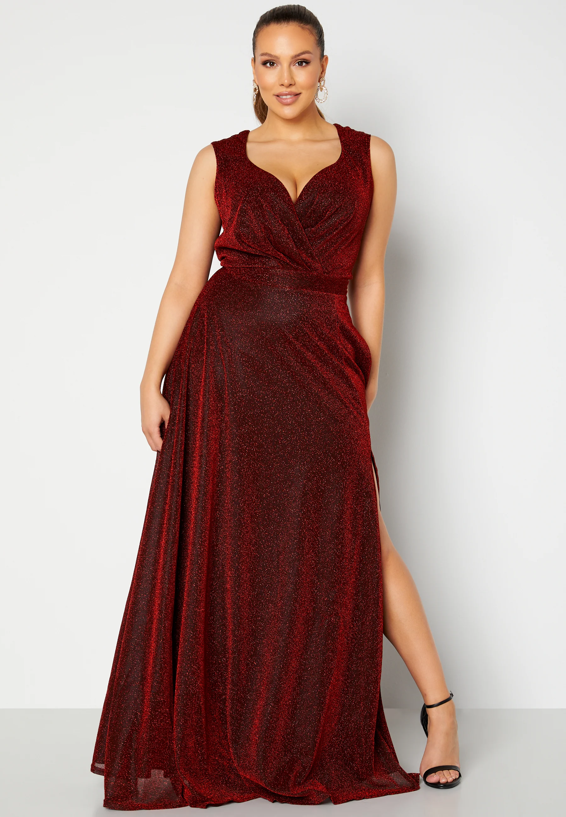 Glitter Wrap Front Maxi Curve Dress With Split - Image 2