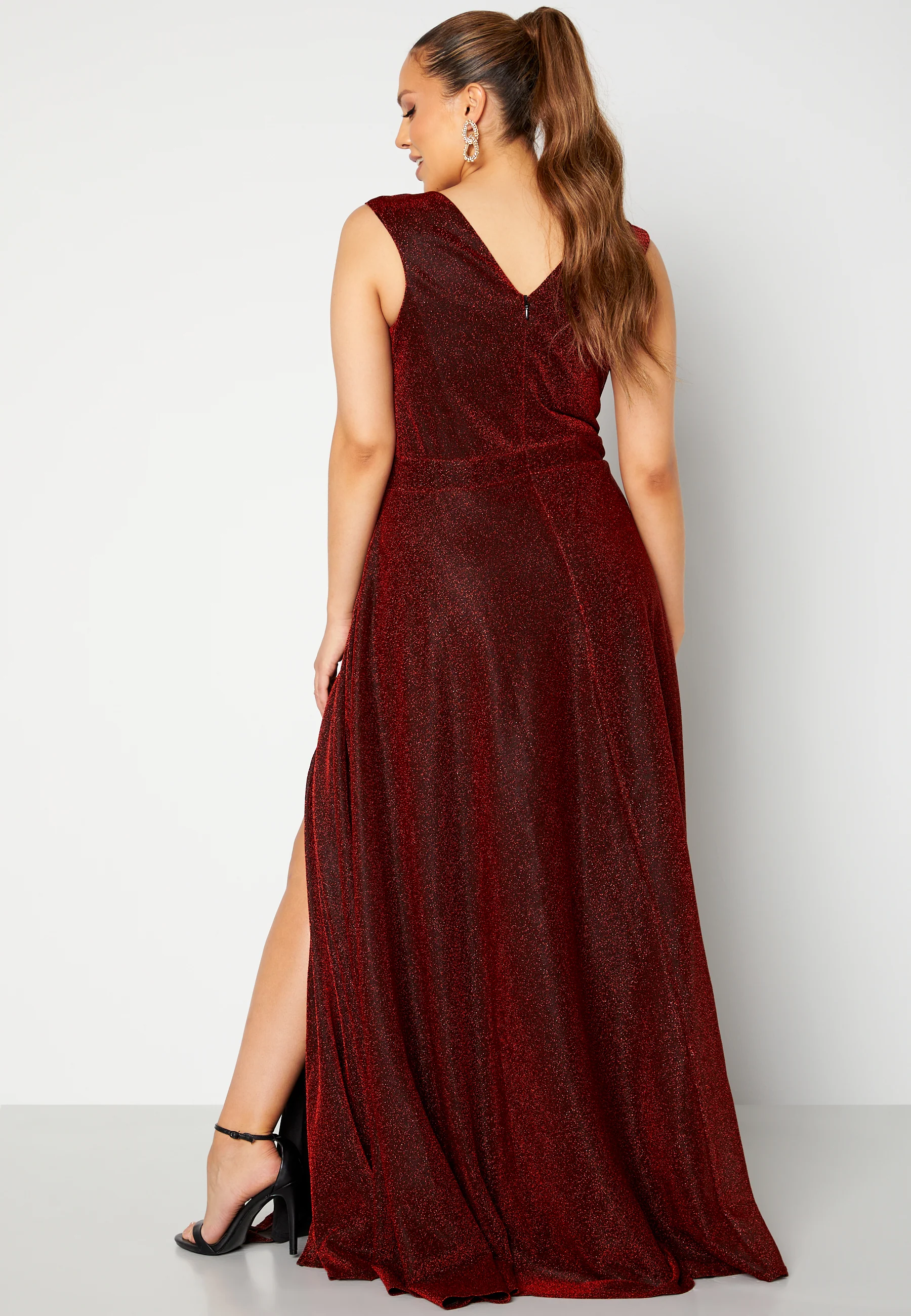 Glitter Wrap Front Maxi Curve Dress With Split - Image 3