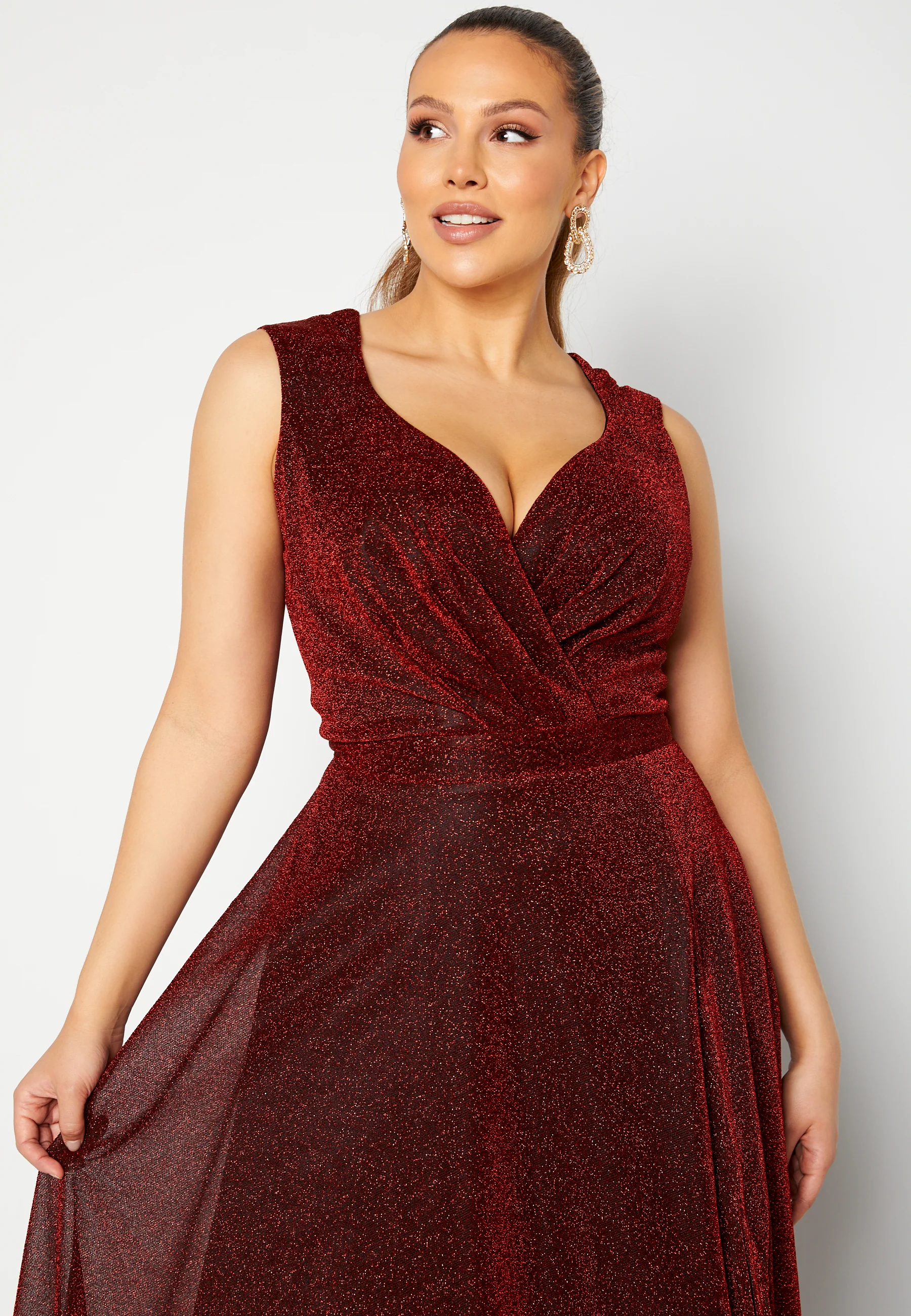 Glitter Wrap Front Maxi Curve Dress With Split - Image 4