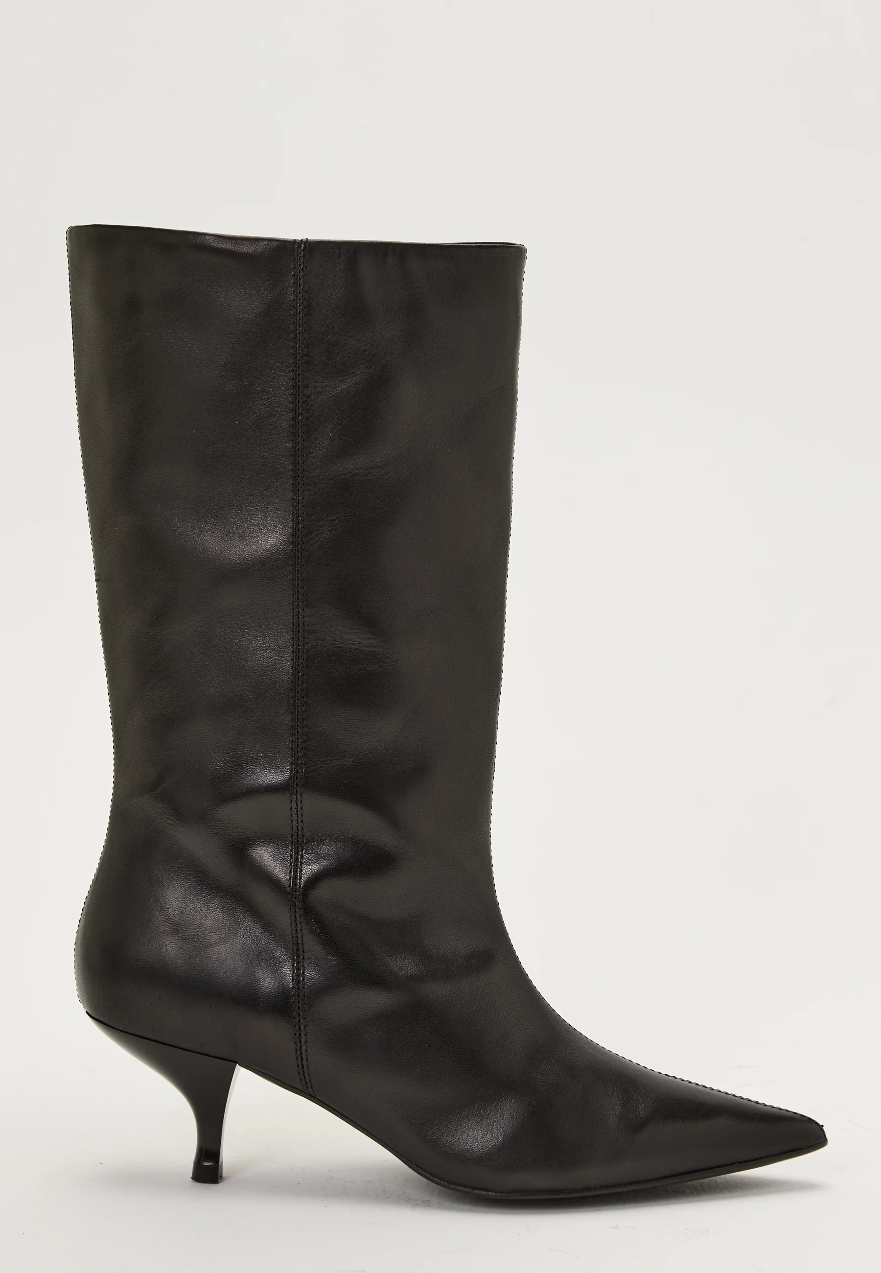 Heeled Mid Knee Leather Boot - Image 3