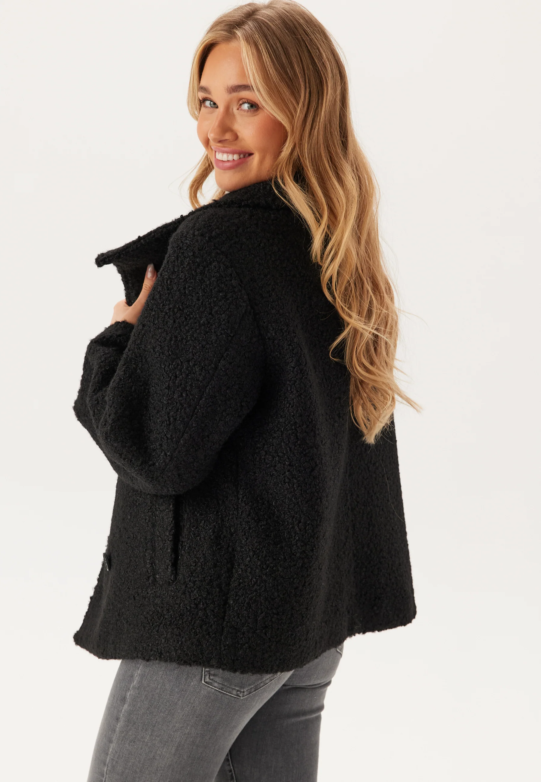 High Neck Short Bouclé Coat - Image 3