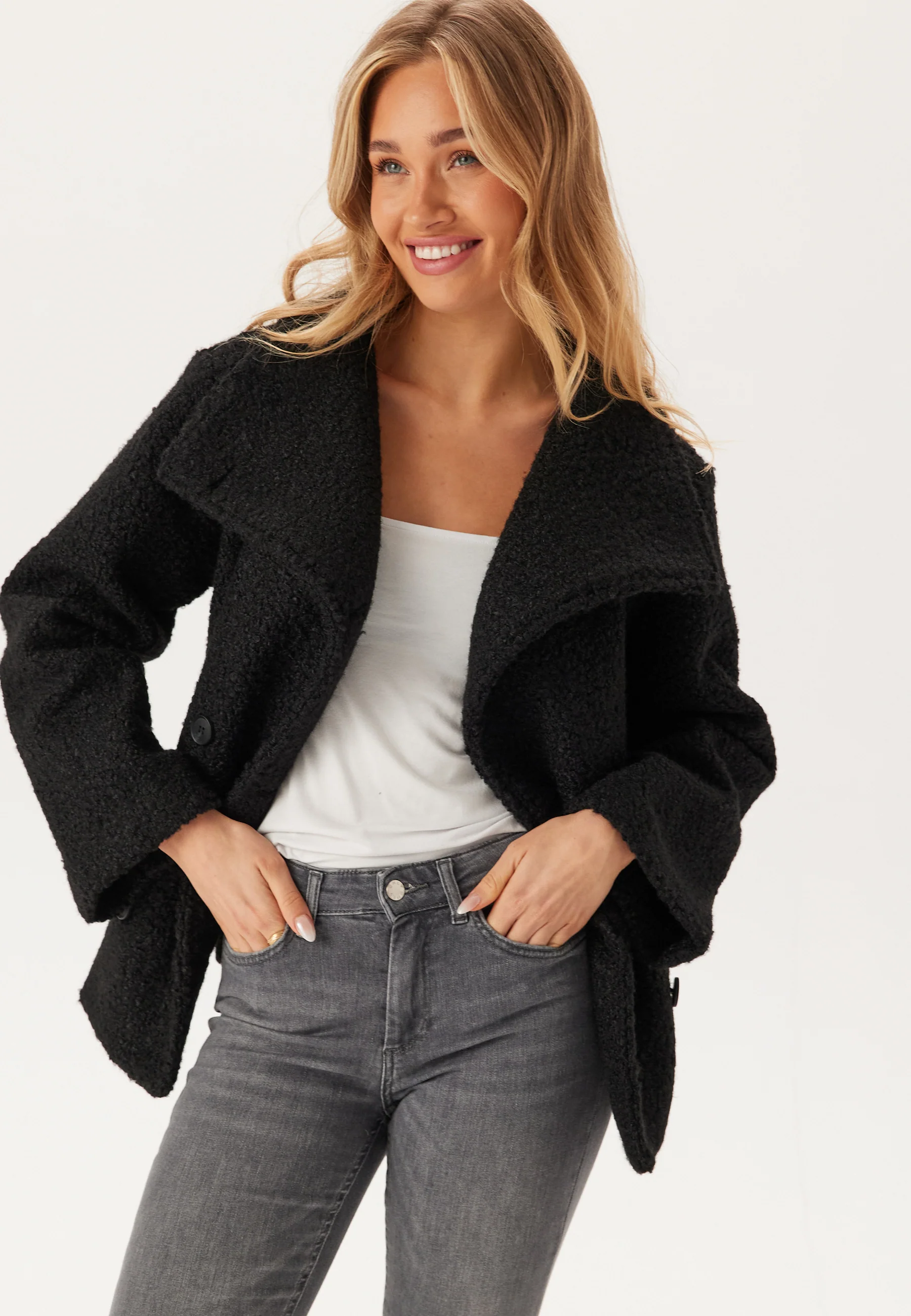 High Neck Short Bouclé Coat - Image 4