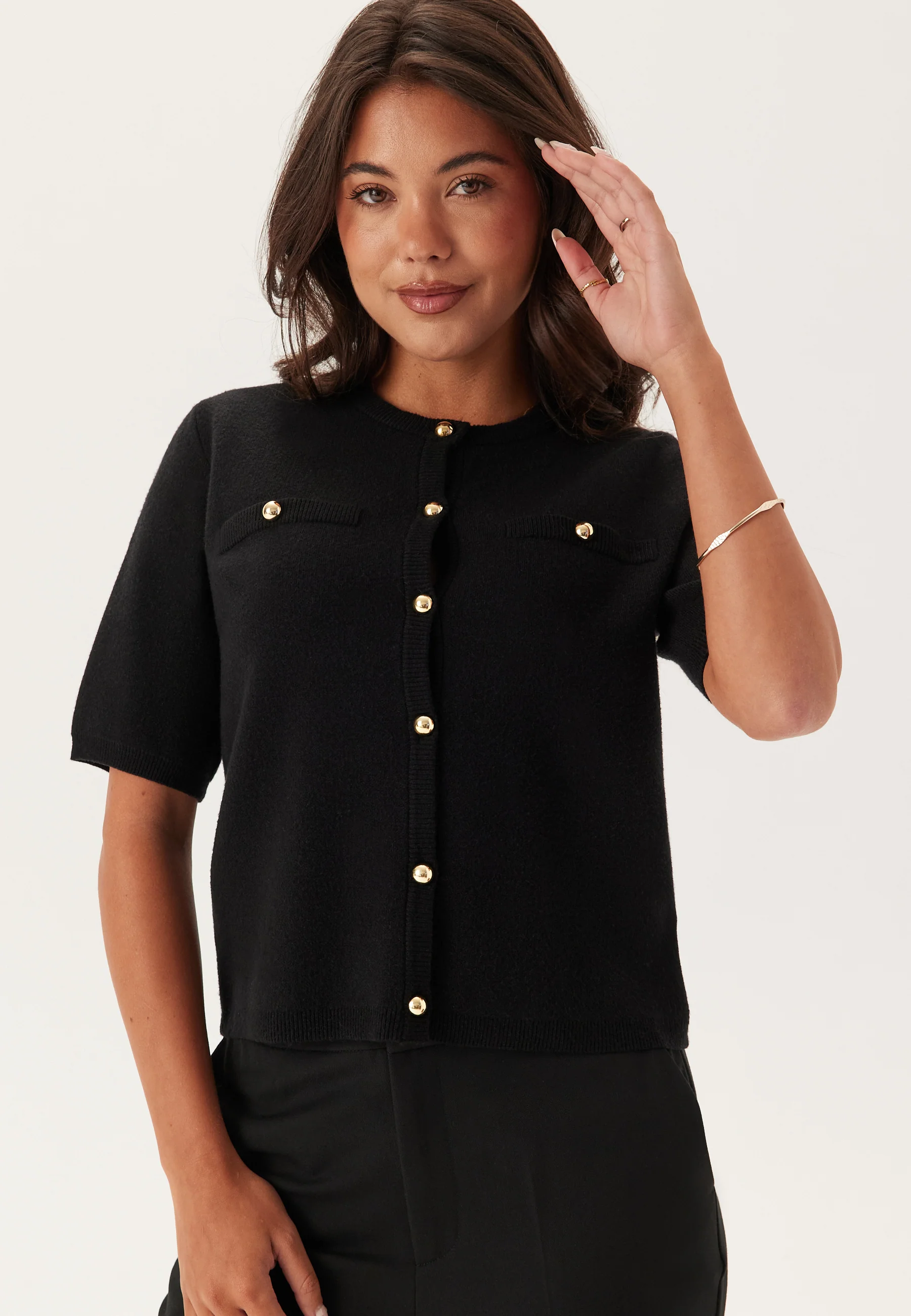Knitted Gold Button Cardigan - Image 2