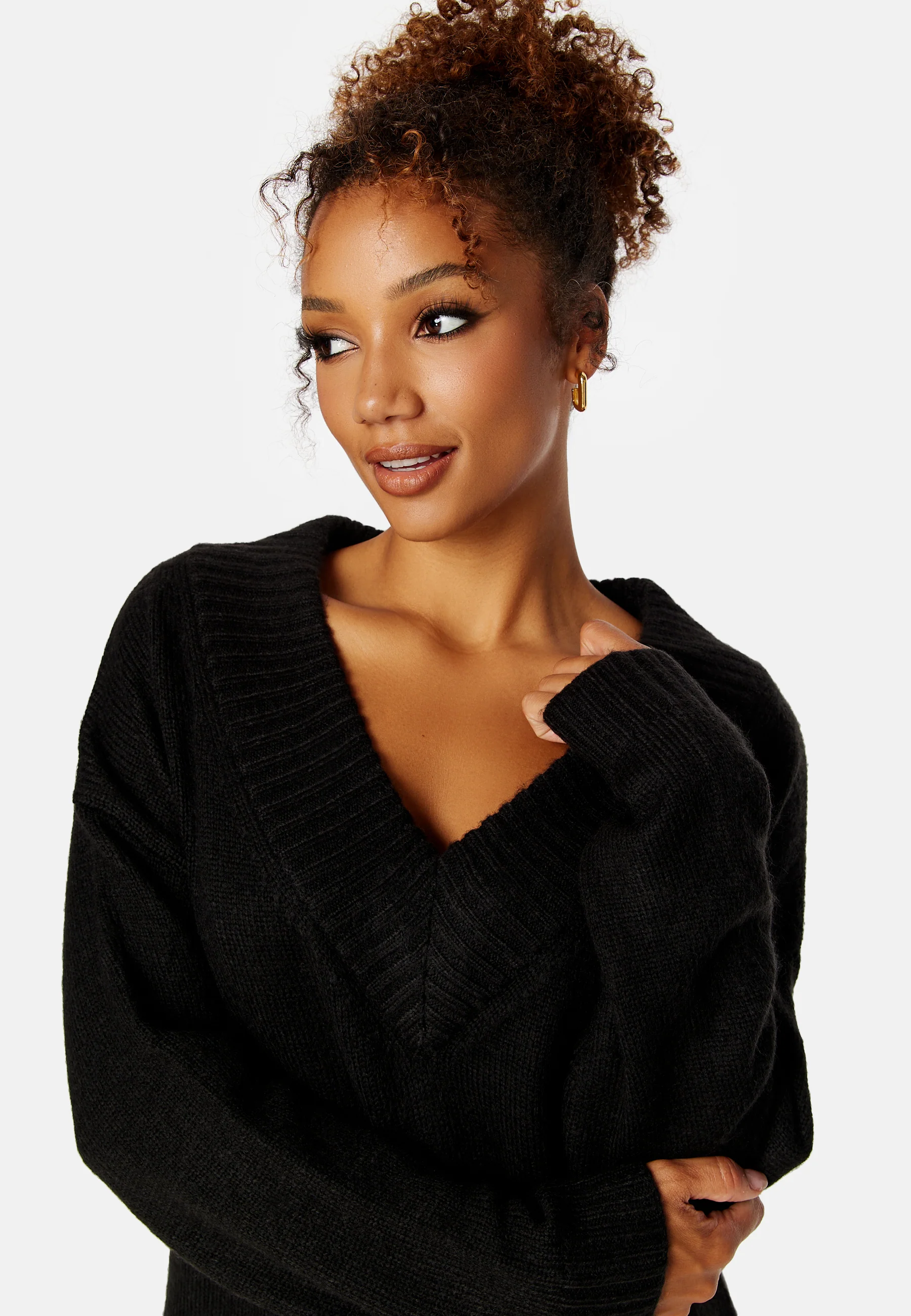 Knitted V-neck Sweater Dress - Image 4