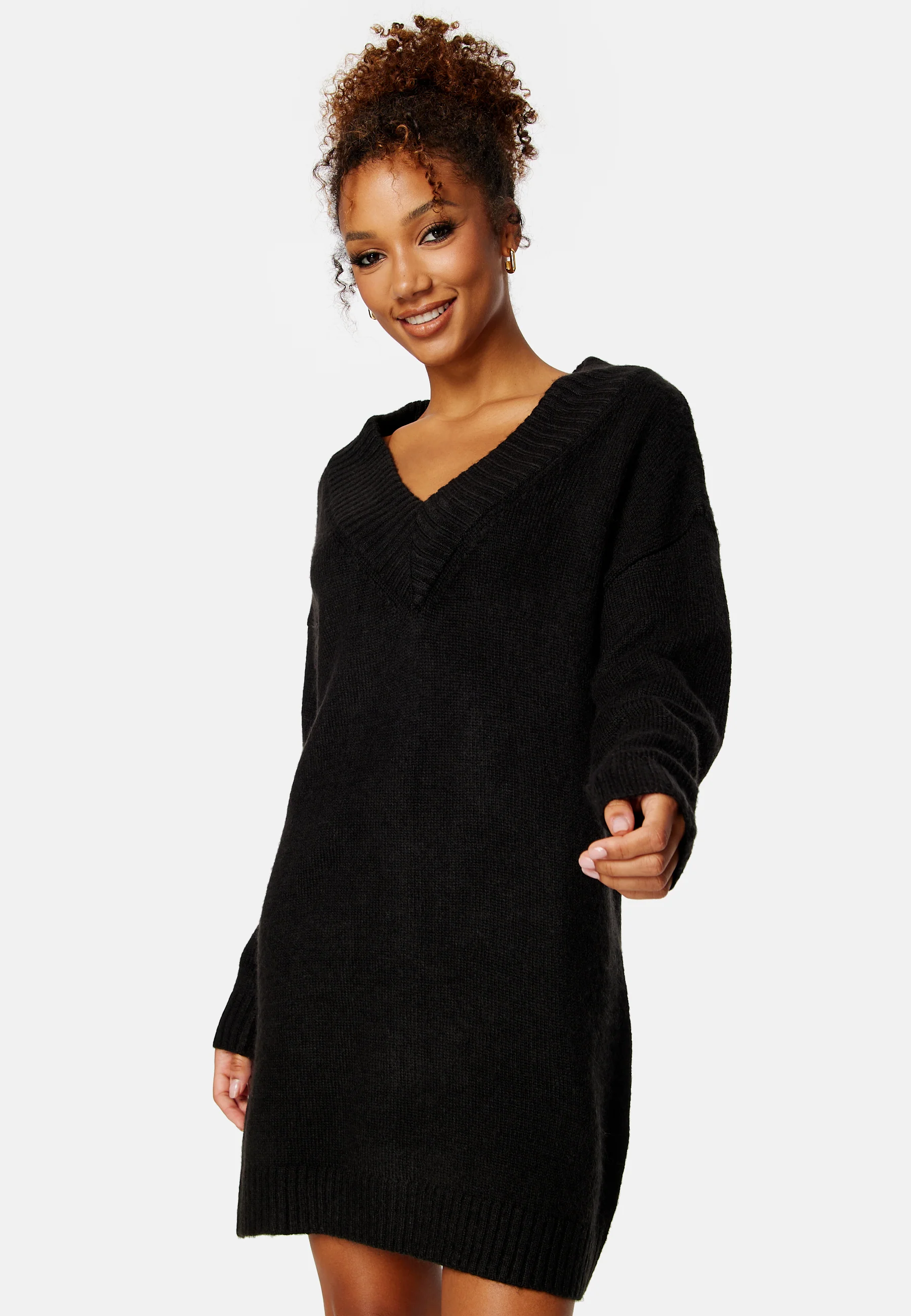 Knitted V-neck Sweater Dress - Image 5