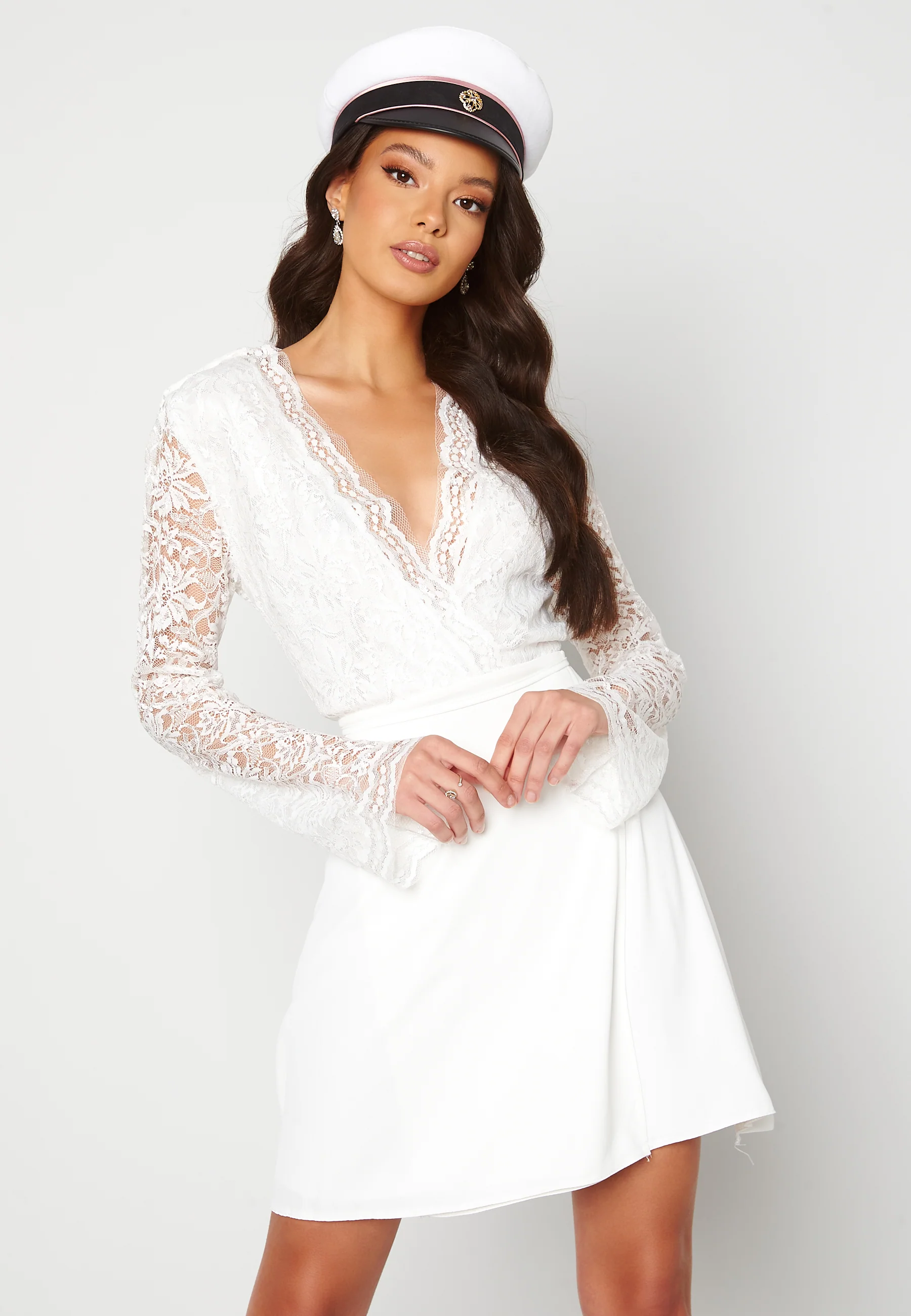 Lace Bodice Wrap Skater Dress - Image 4