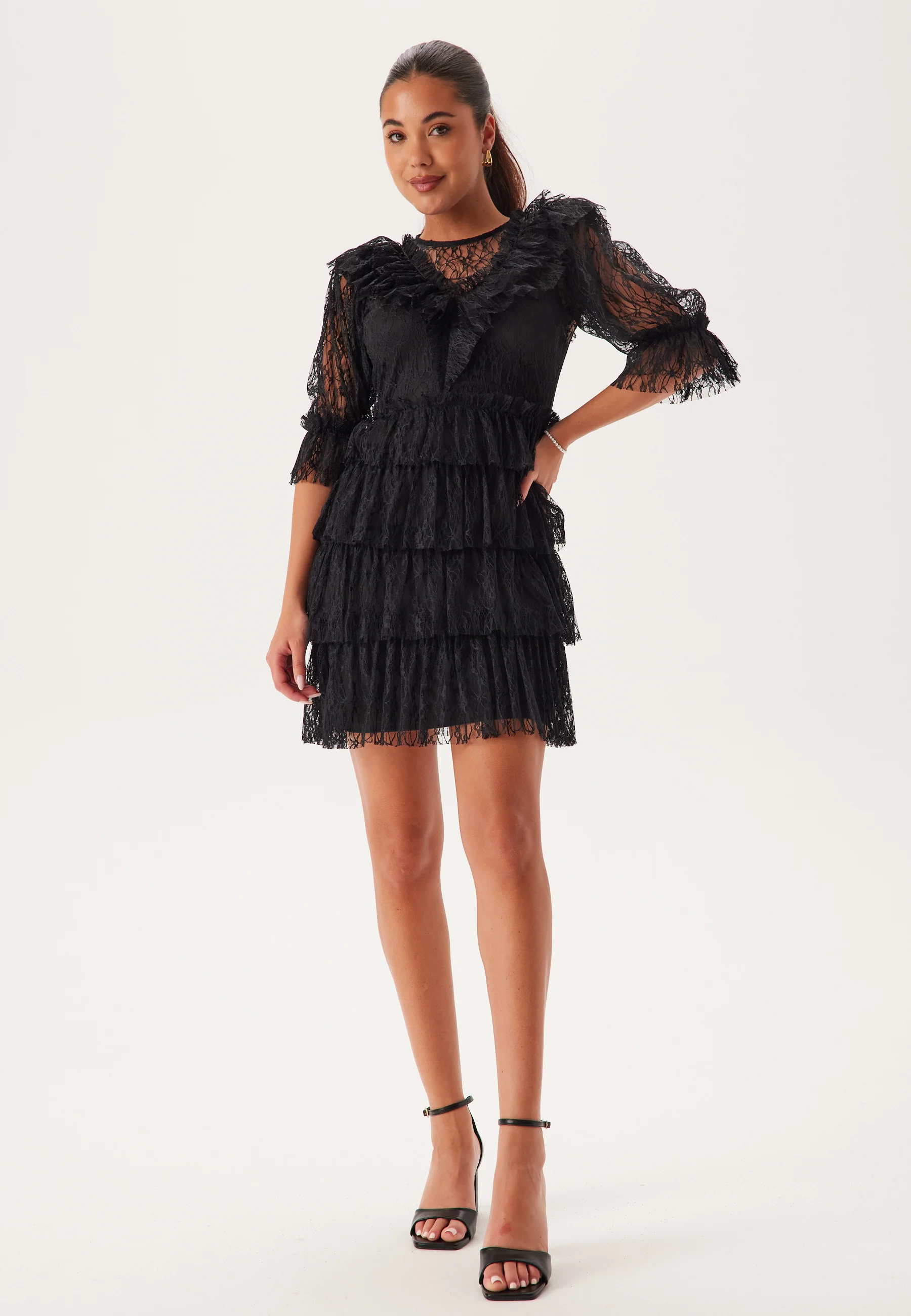 Lace Frill Puff Sleeve Dress - Image 3