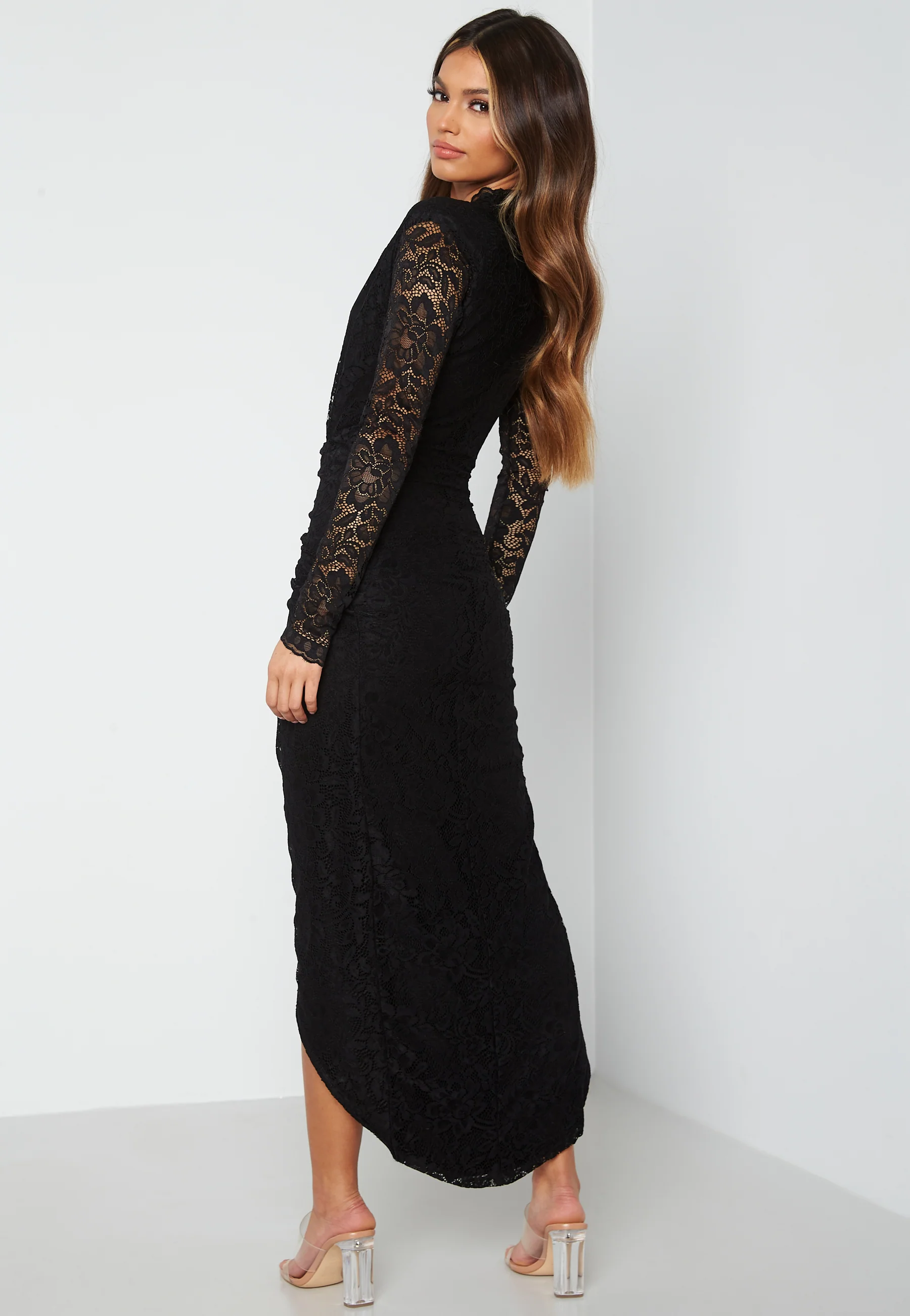 Lace Long Sleeve Rouch Dress - Image 2