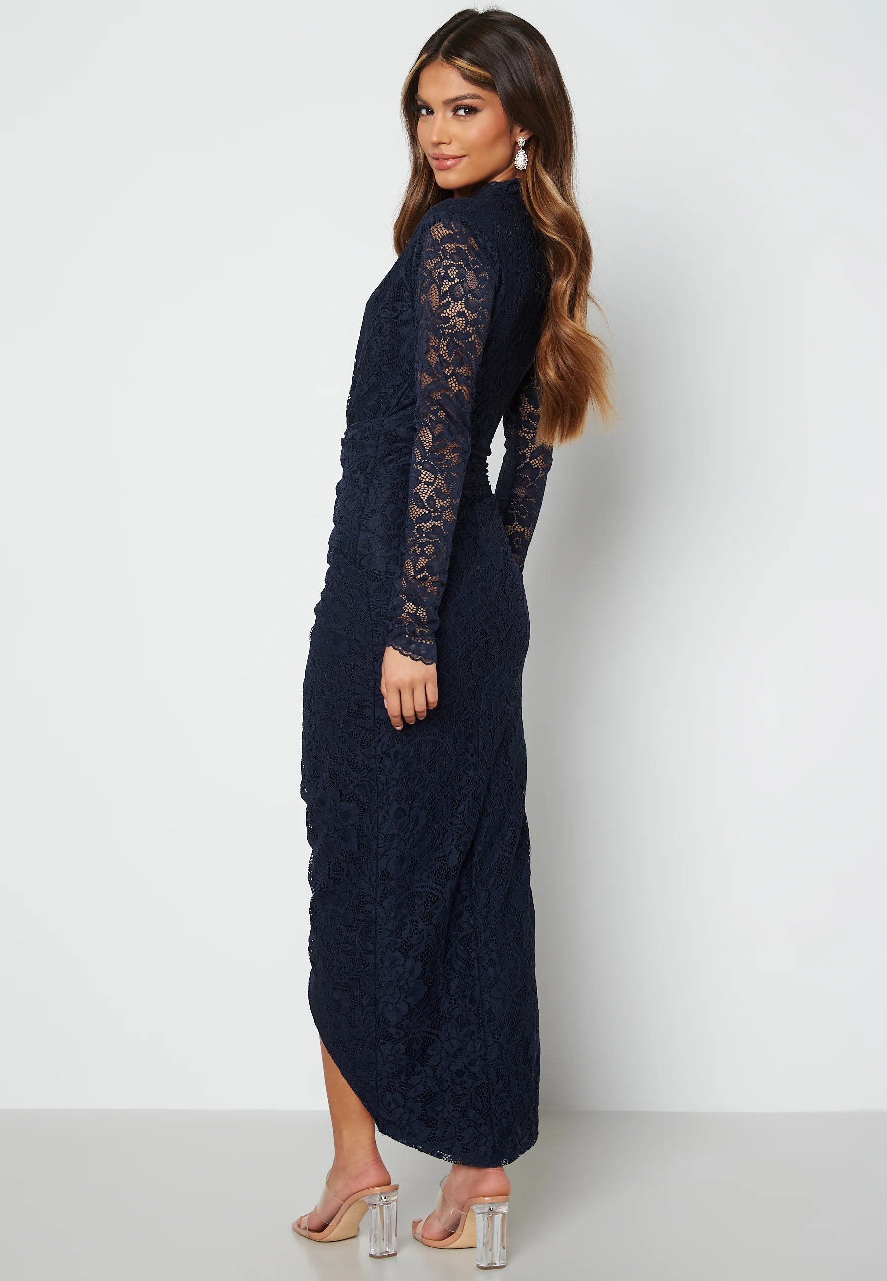 Lace Long Sleeve Rouch Dress - Image 3