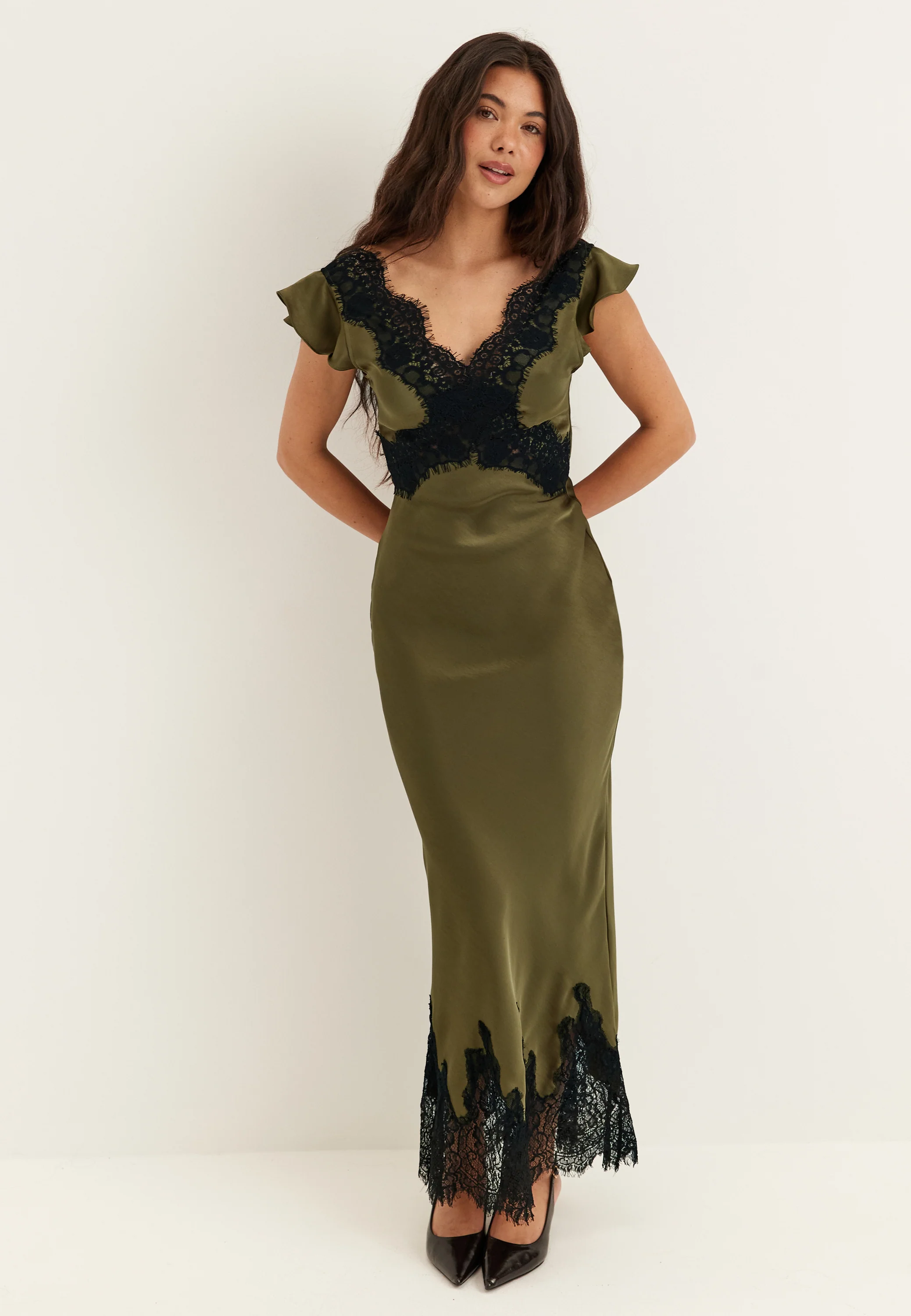 Lace Satin Maxi Dress