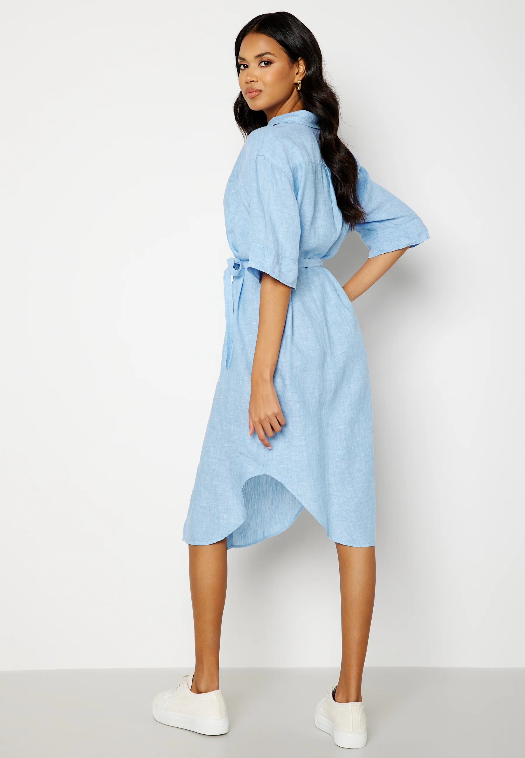 Linen Chambray Shirt Dress - Image 4