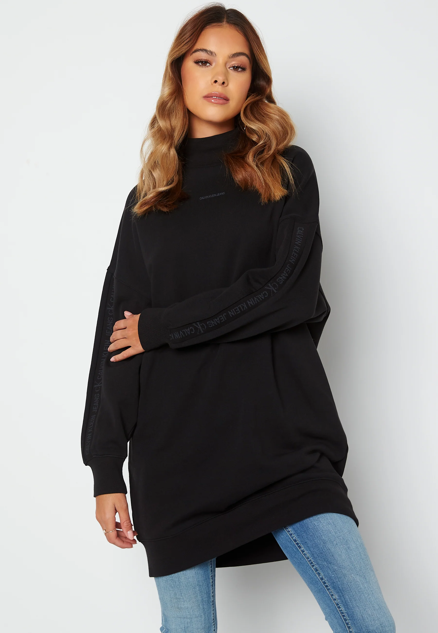 Logo Trim Mock Neck Dress