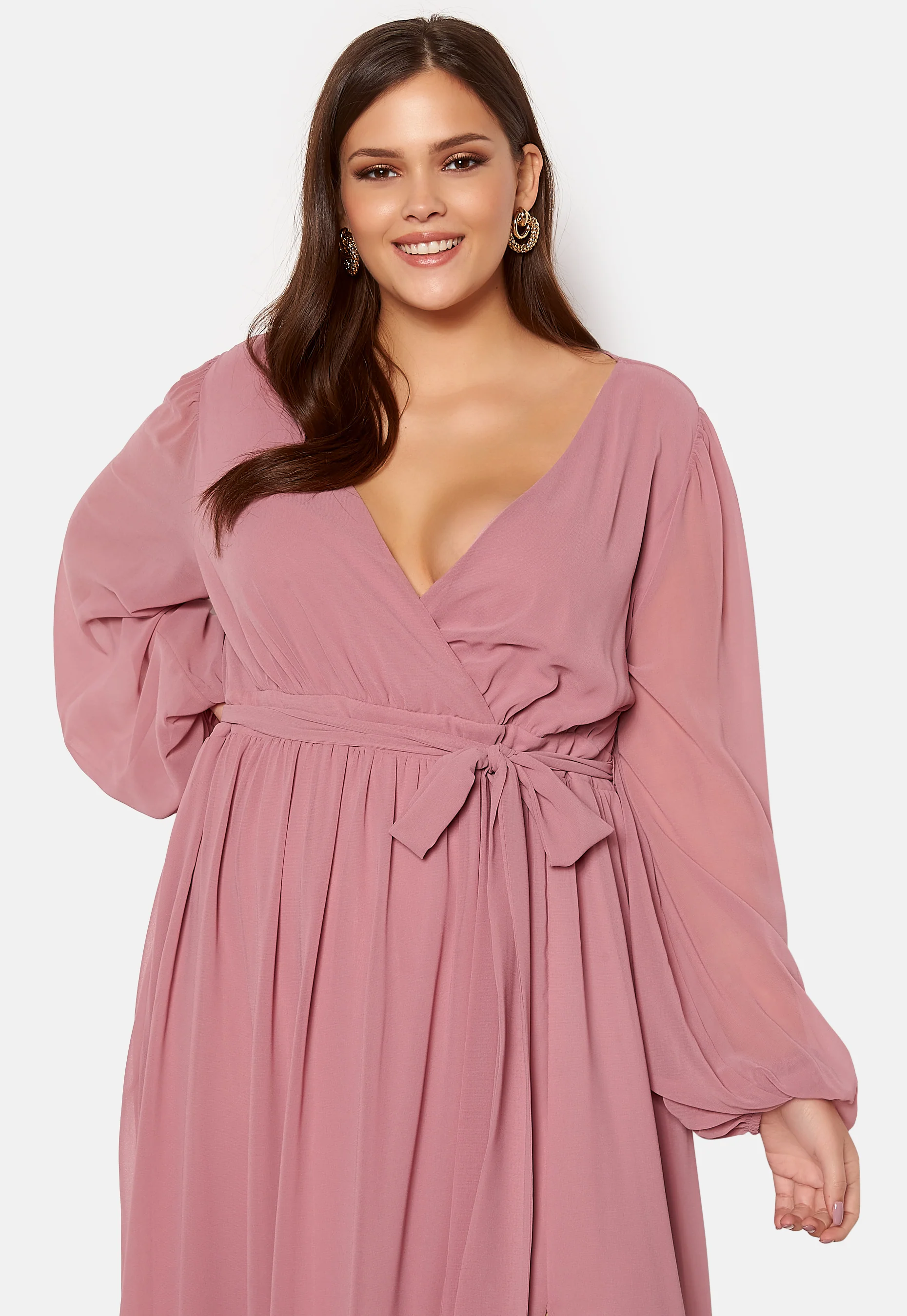 Long Sleeve Chiffon Maxi Curve Dress - Image 3
