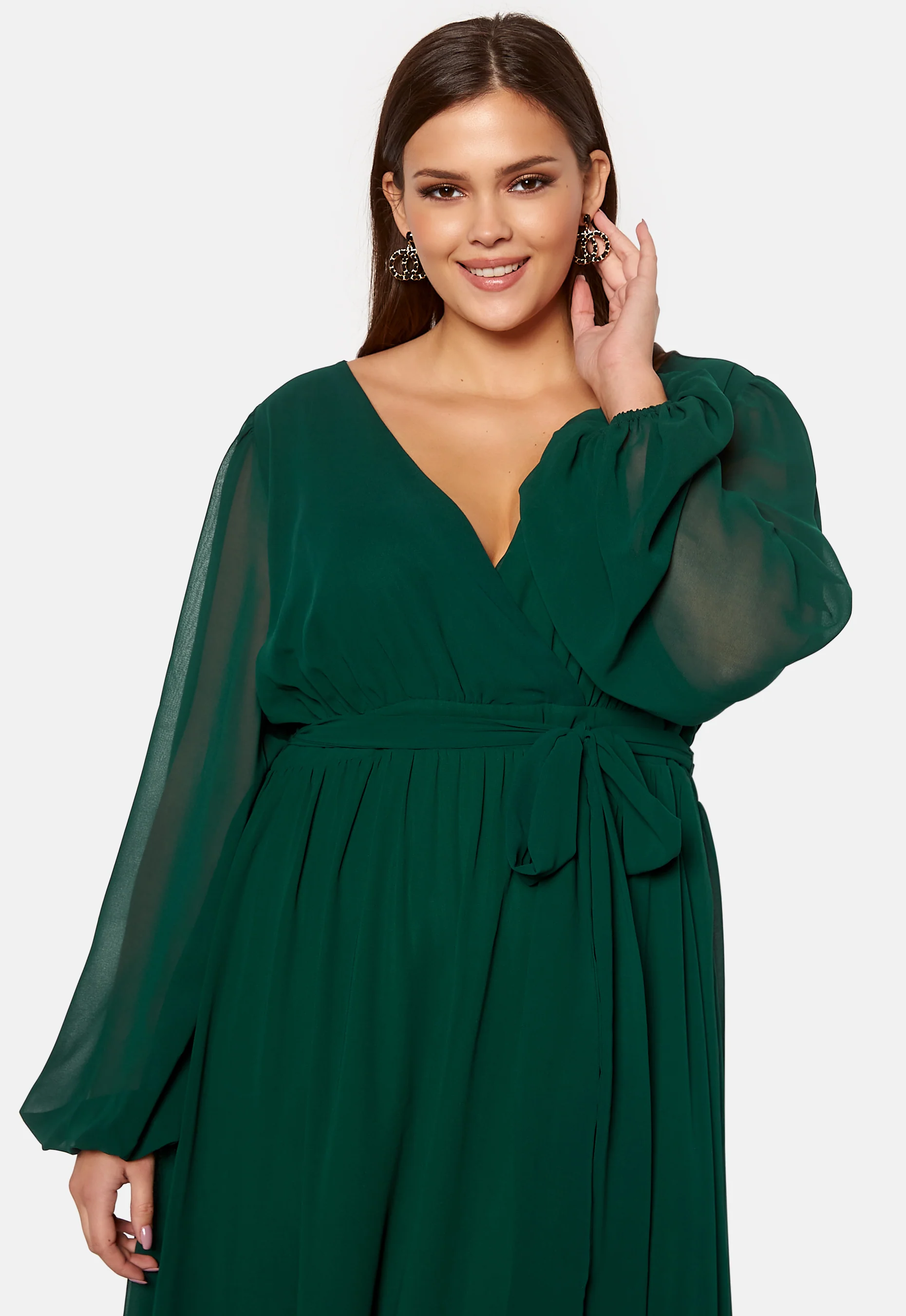 Long Sleeve Chiffon Maxi Curve Dress - Image 3