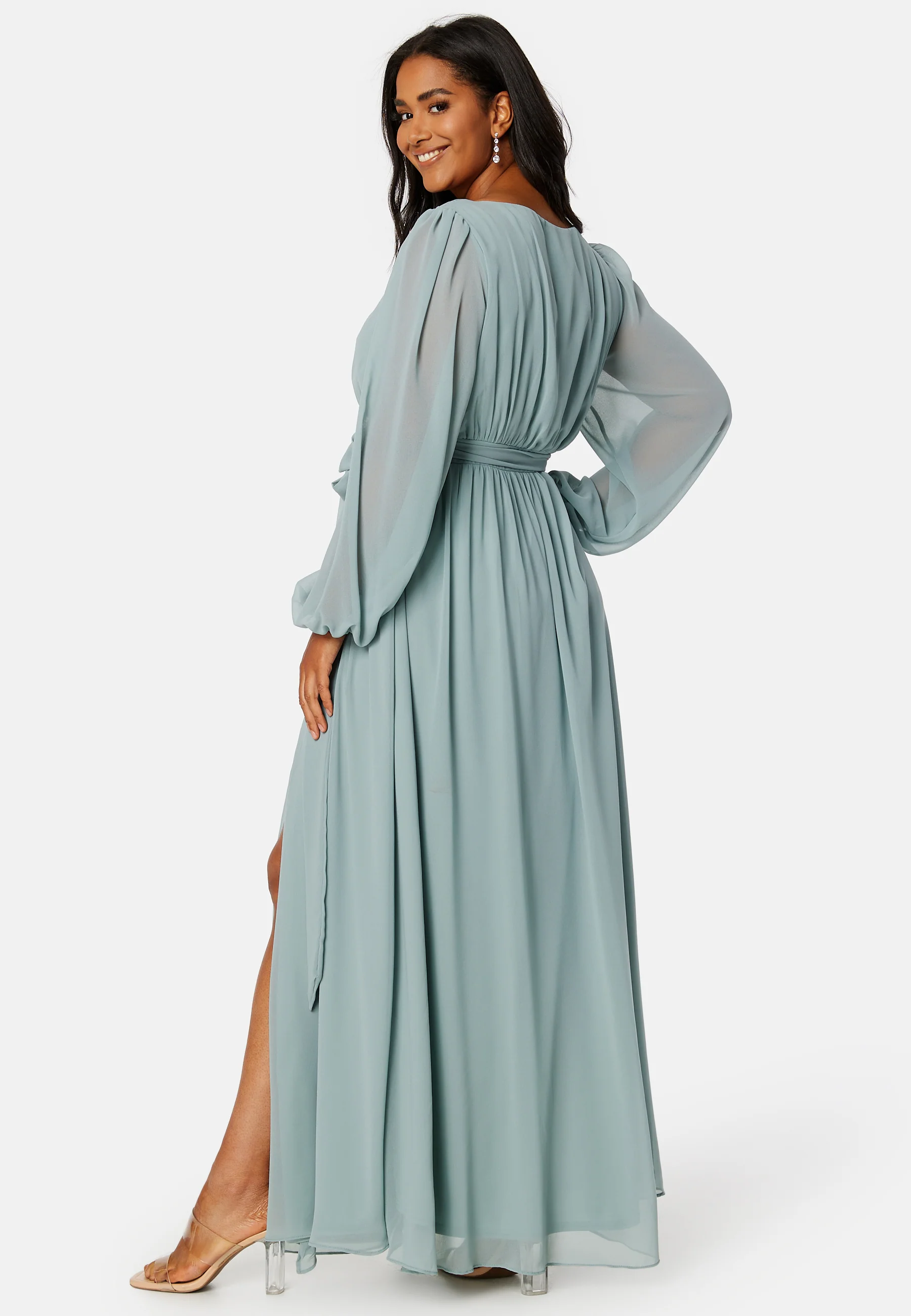 Long Sleeve Chiffon Maxi Curve Dress - Image 2