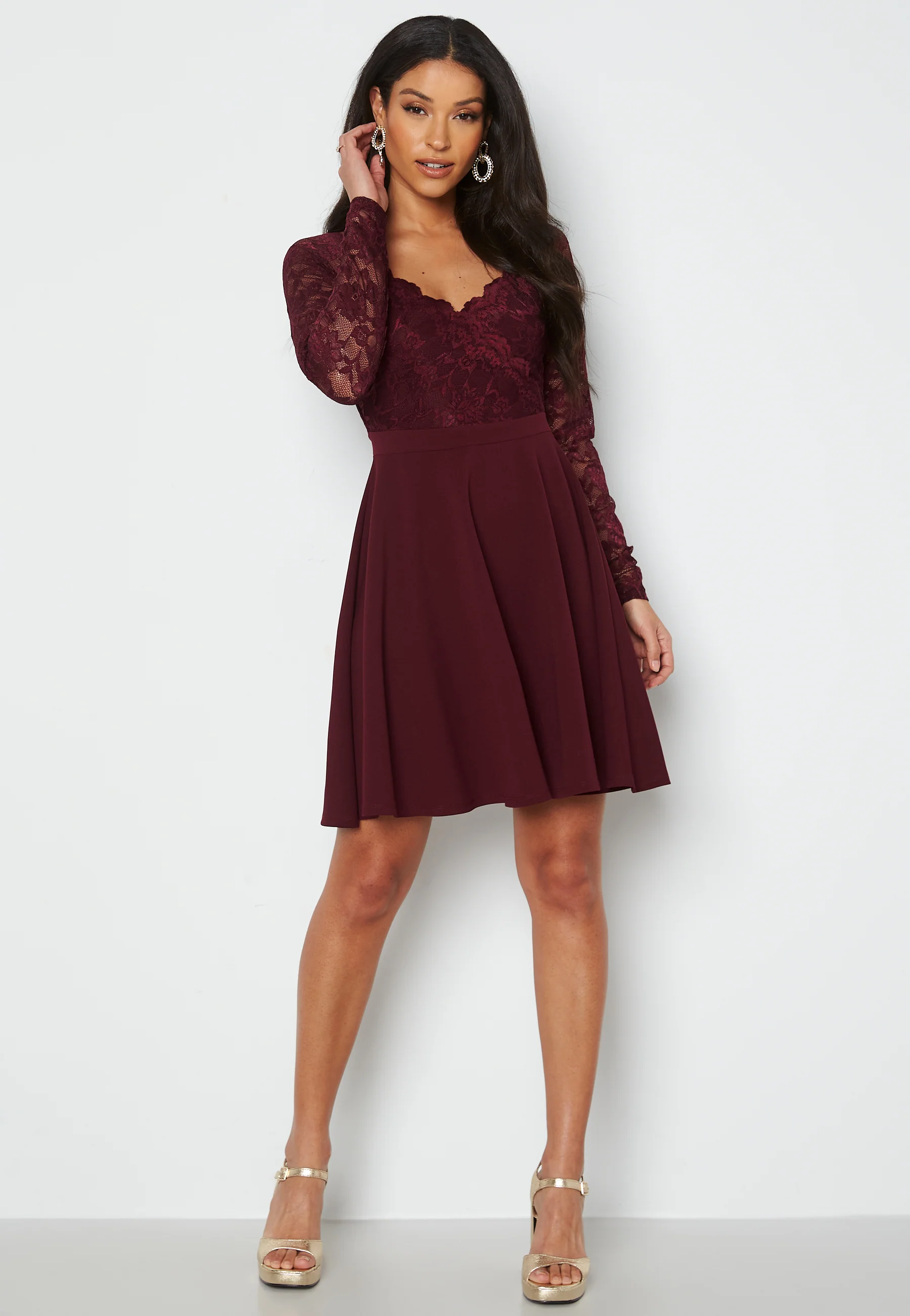 Long Sleeve Lace Skater Dress - Image 2