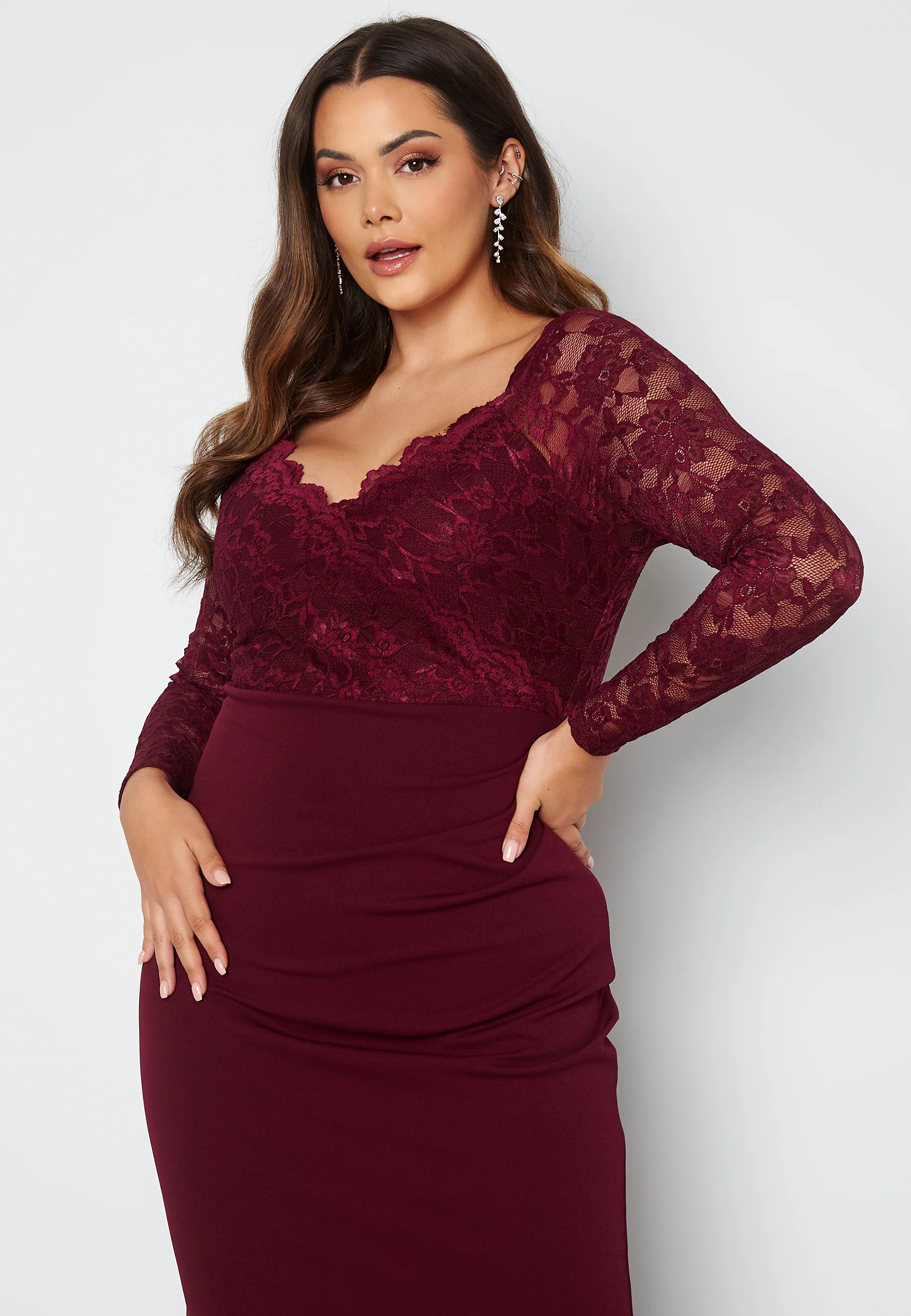Long Sleeve Lace Trim Maxi Dress - Image 3