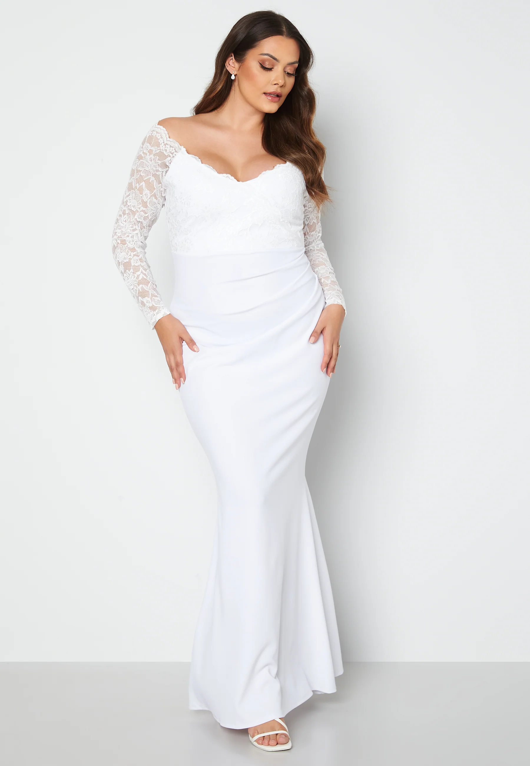 Long Sleeve Lace Trim Maxi Dress