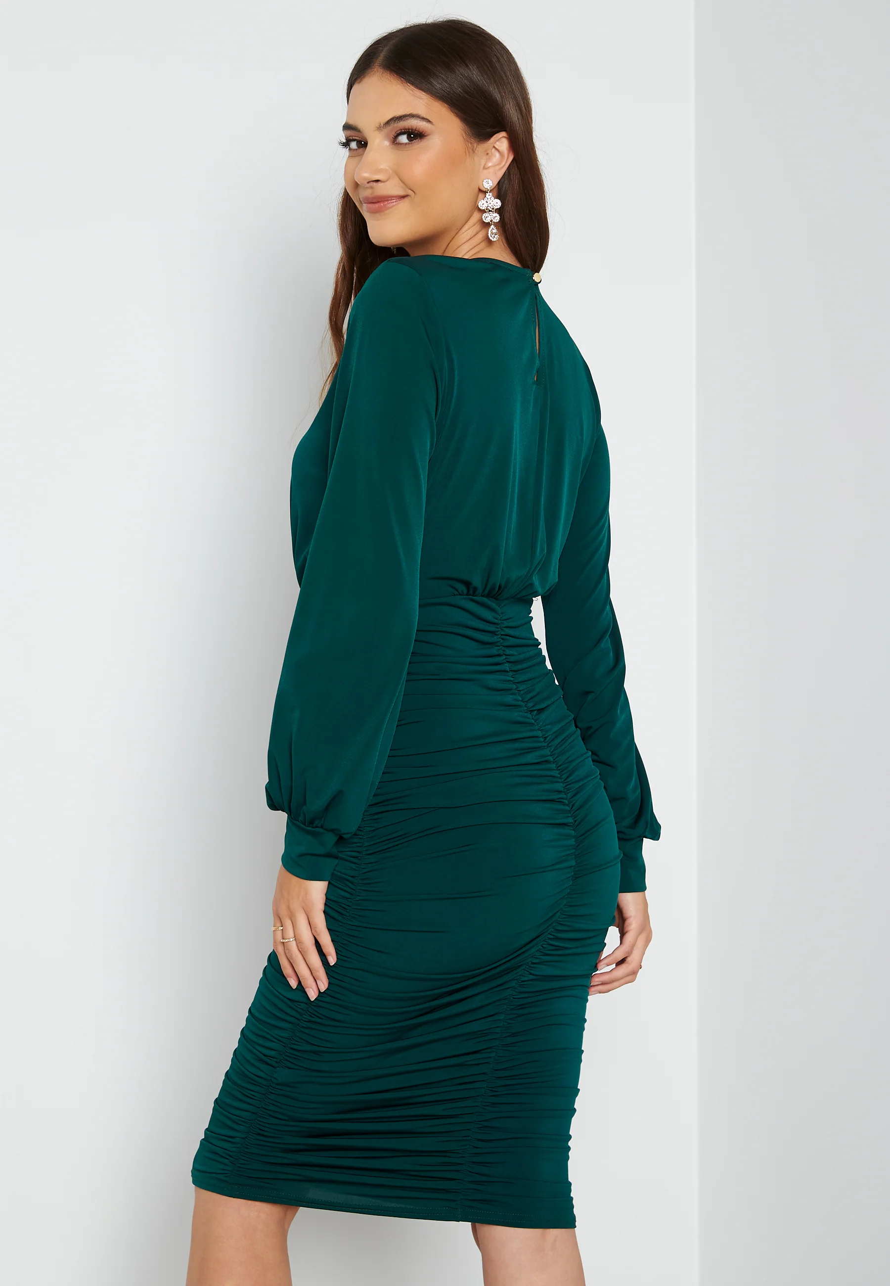 Long Sleeve Rouched Midi Dress - Image 3