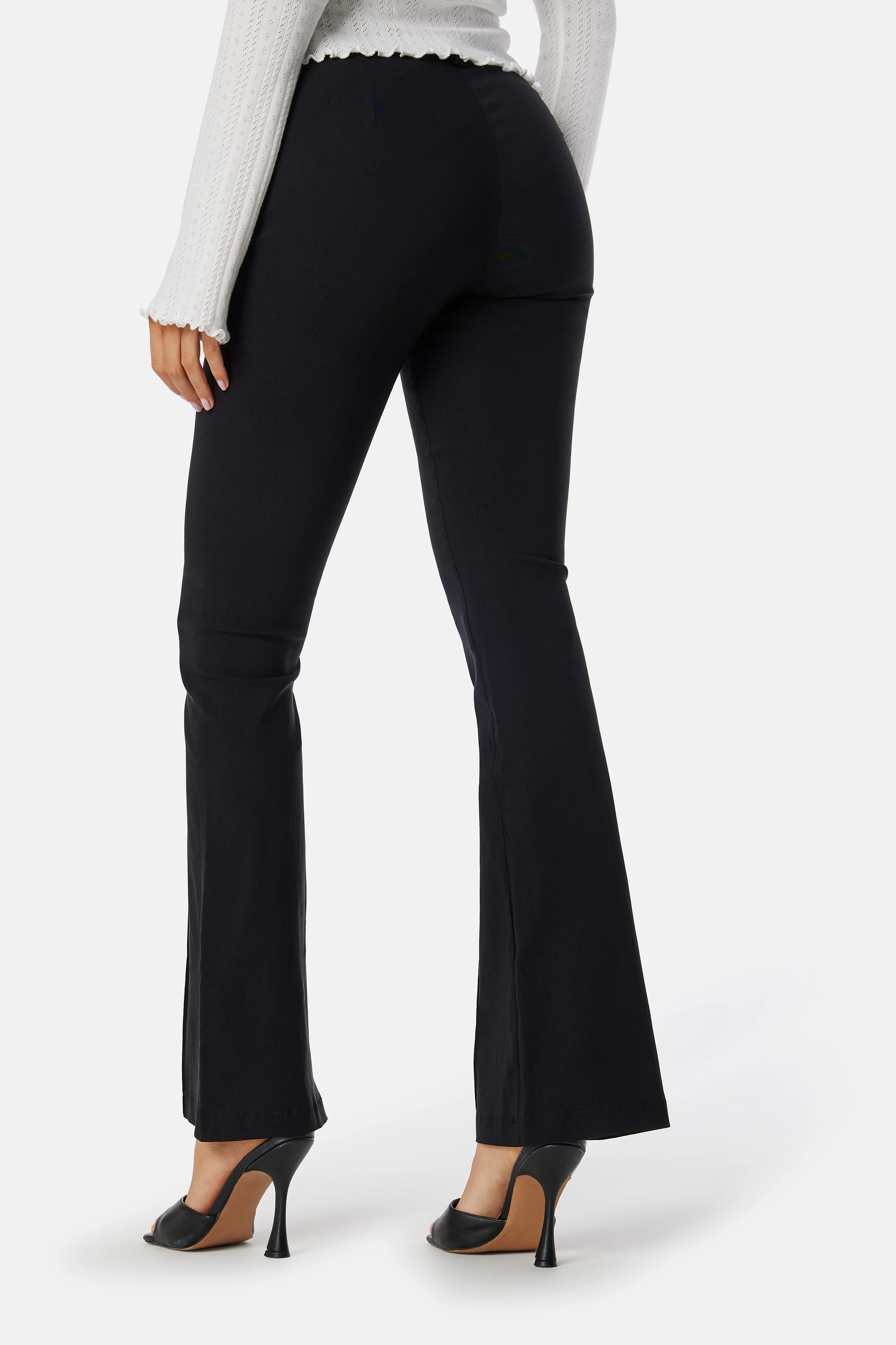Mid Waist Stretchy Flared Trousers - Image 3