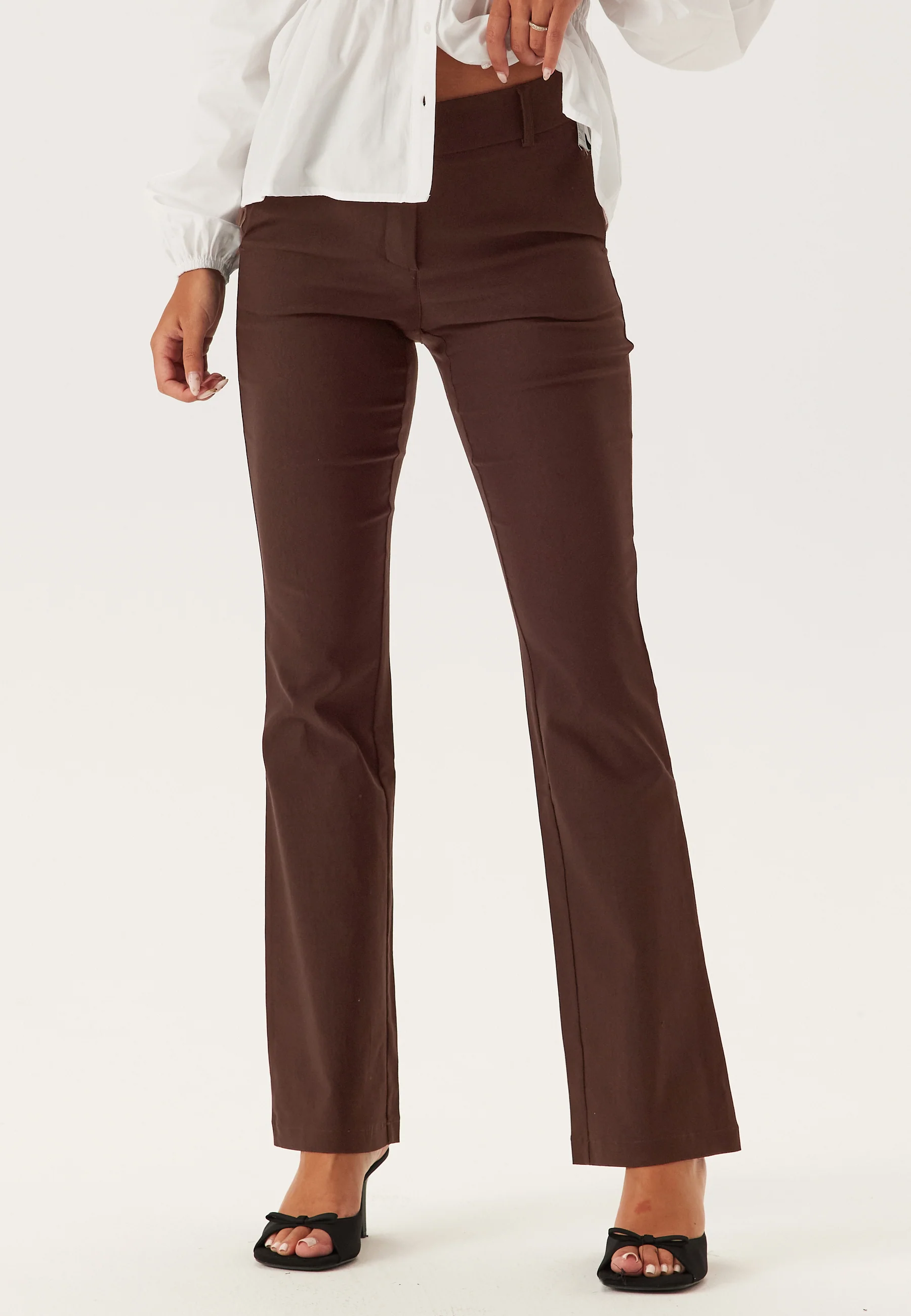Mid Waist Stretchy Flared Trousers - Image 2