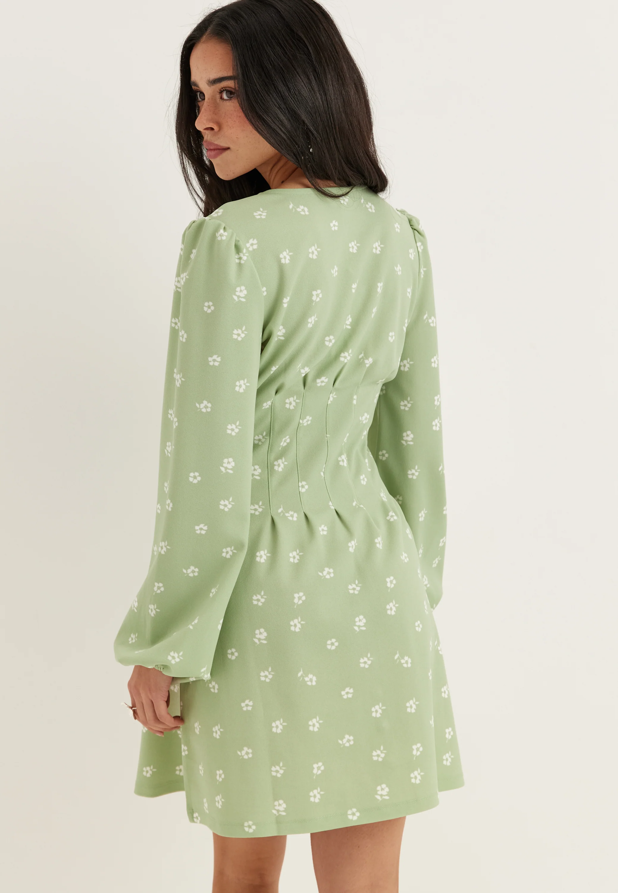 Mini Button Volume Sleeve Dress - Image 3