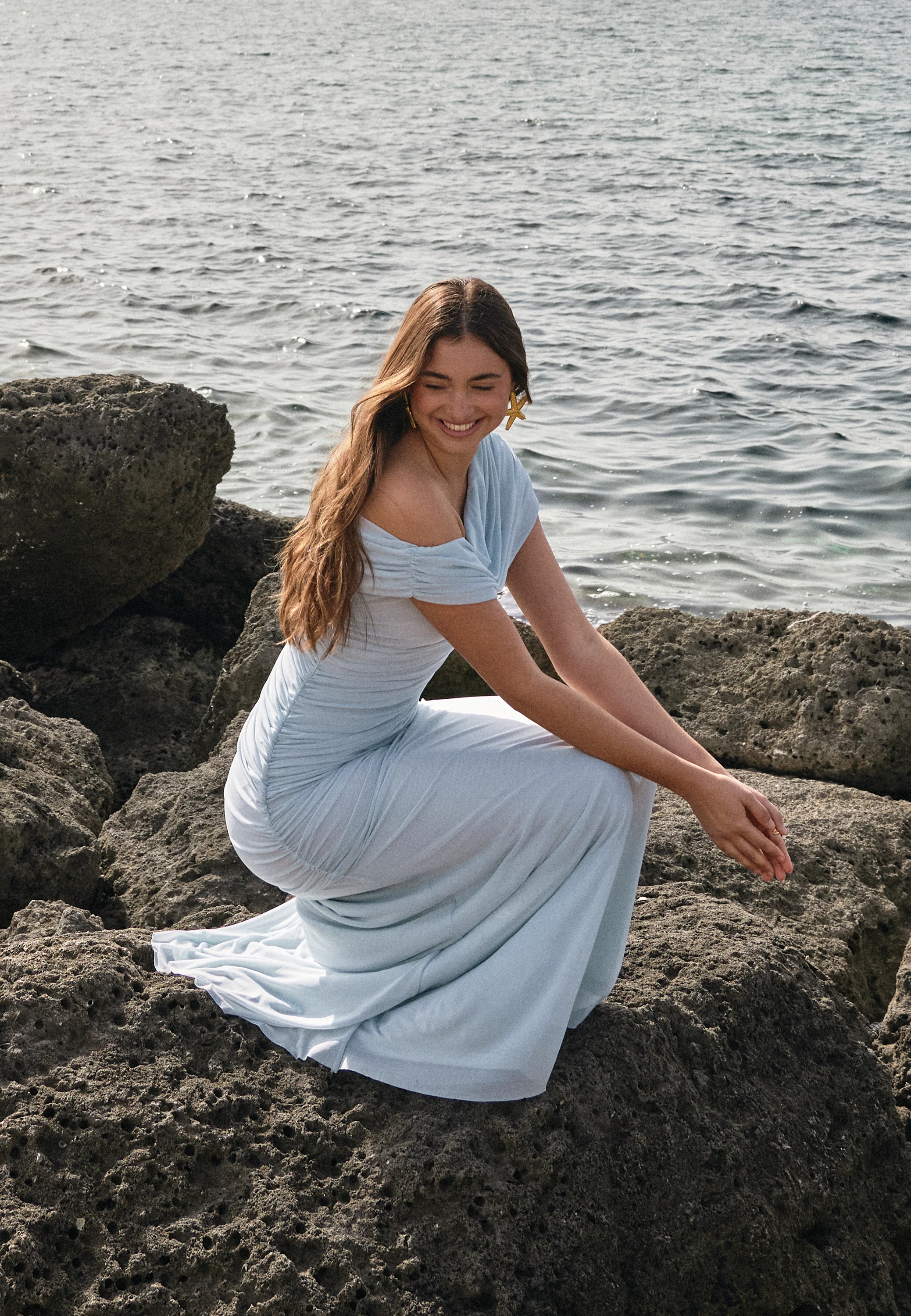 Off Shoulder Mesh Gown - Image 2