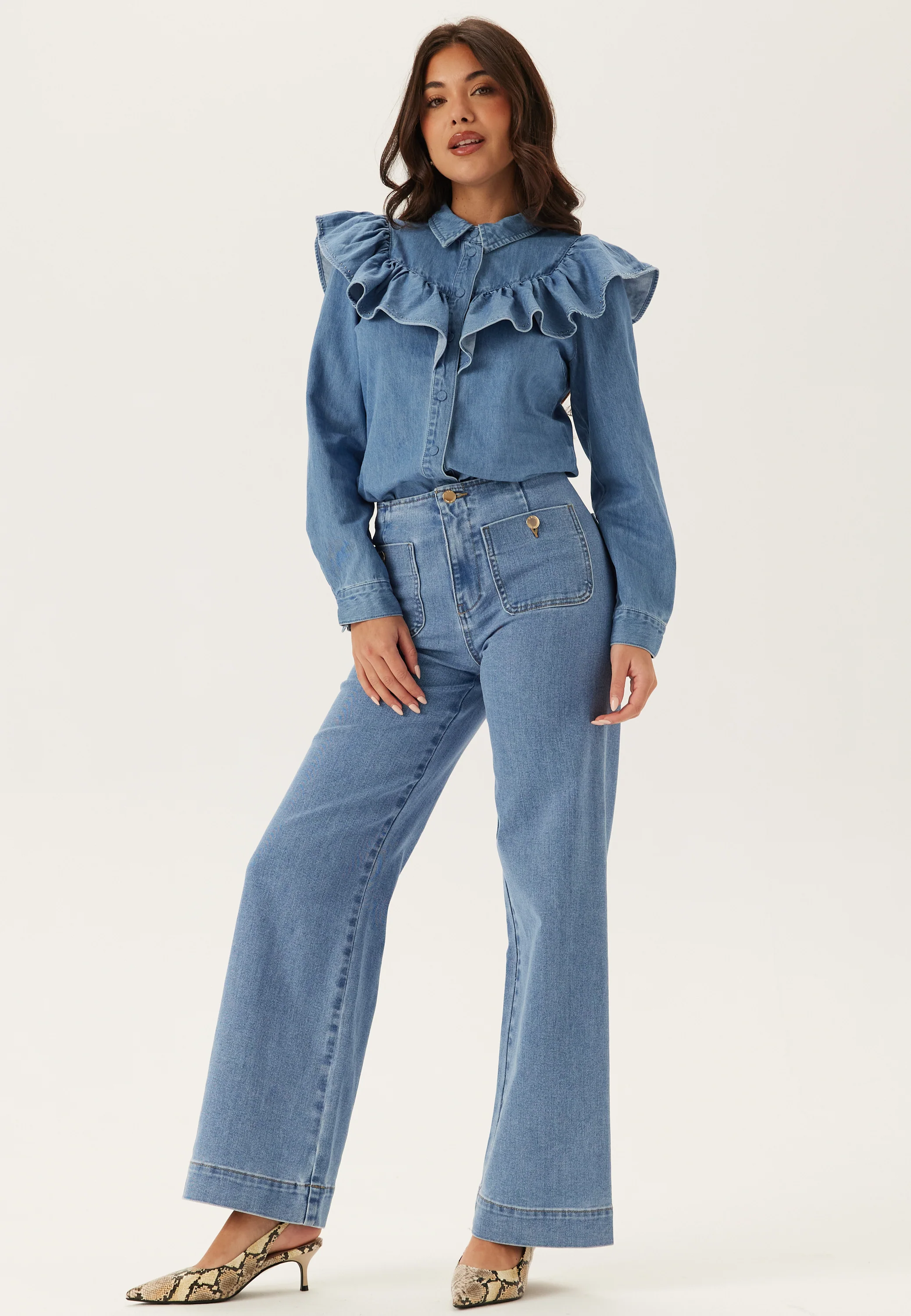Onlindigo Frill Stud L/S DNM S - Image 5