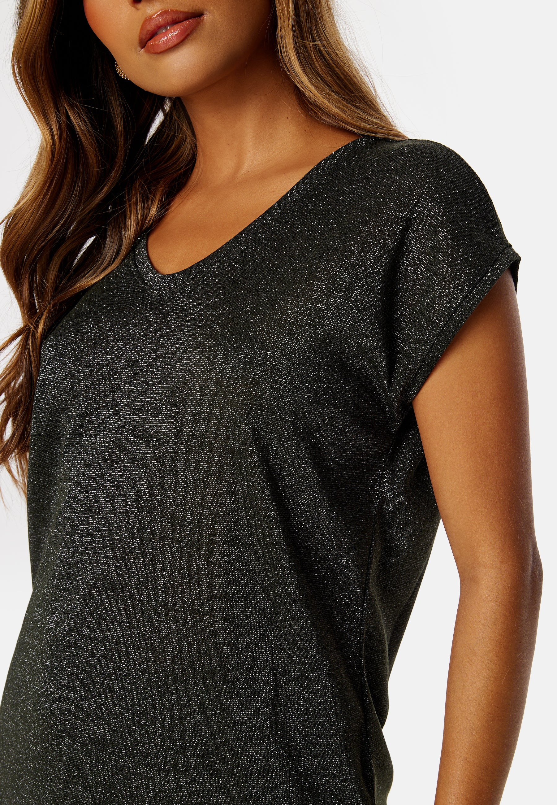 Onlsilvery S/S V Neck Lurex Top - Image 5