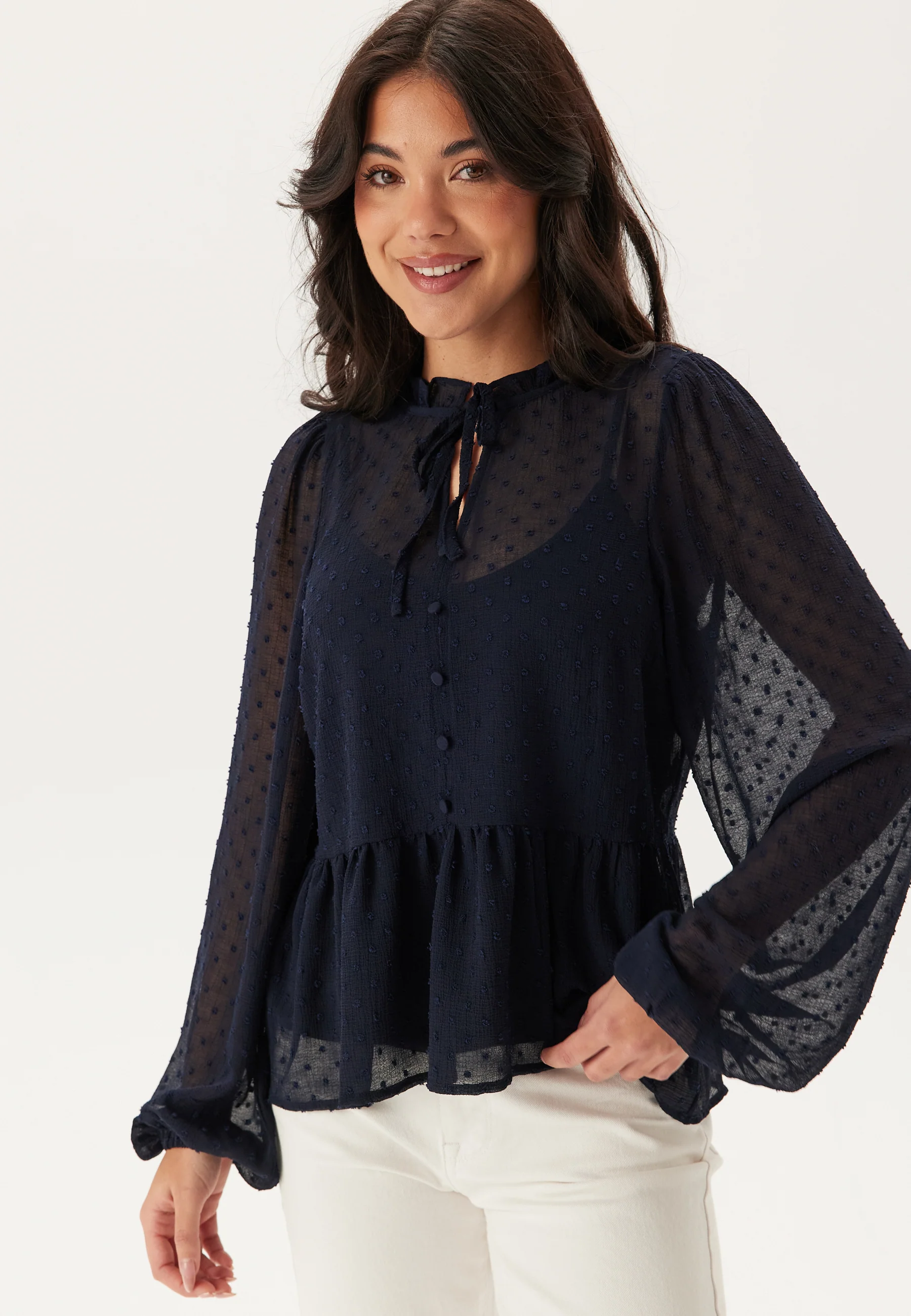 Peplum Dobby Dot Blouse - Image 2