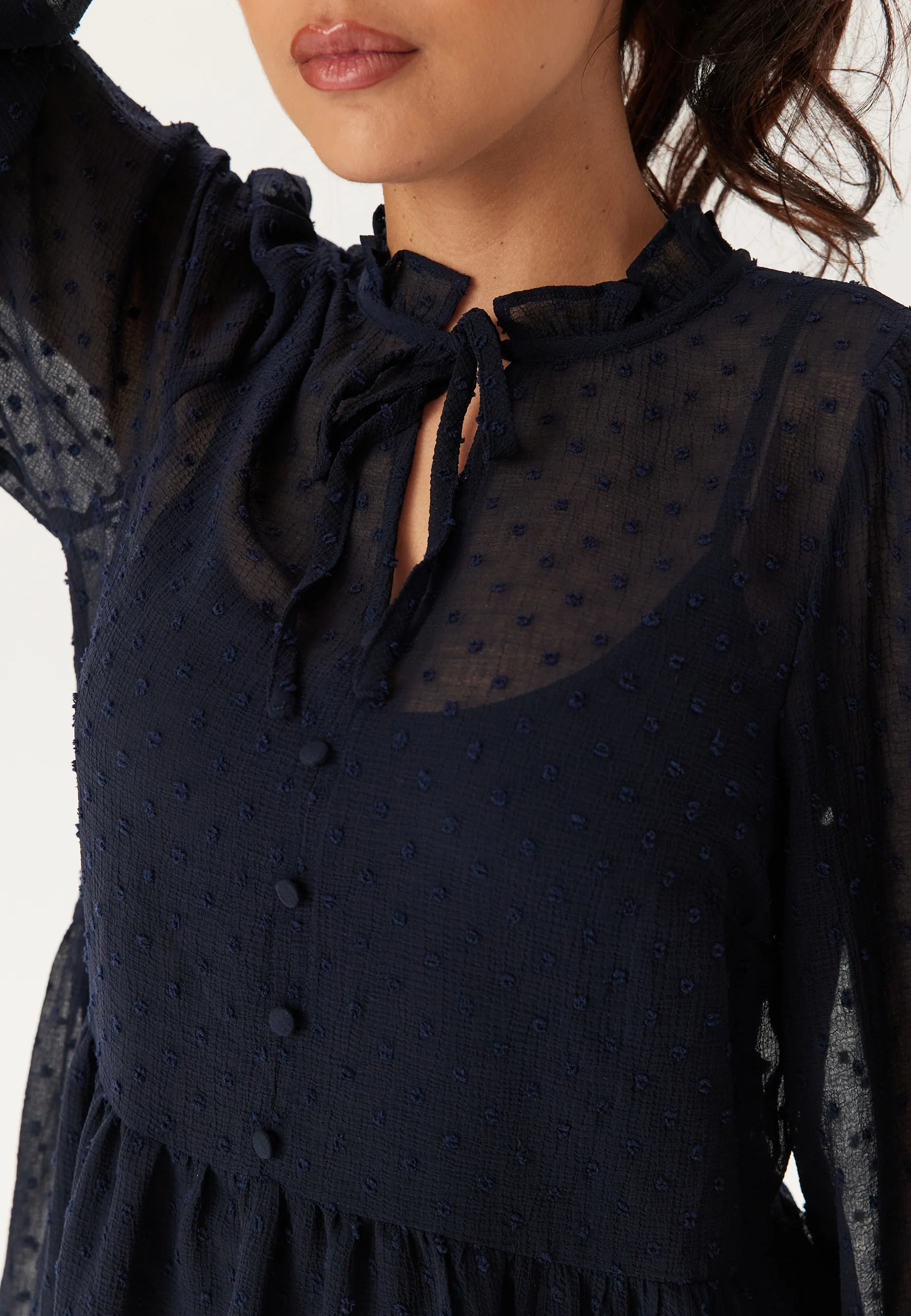 Peplum Dobby Dot Blouse - Image 4