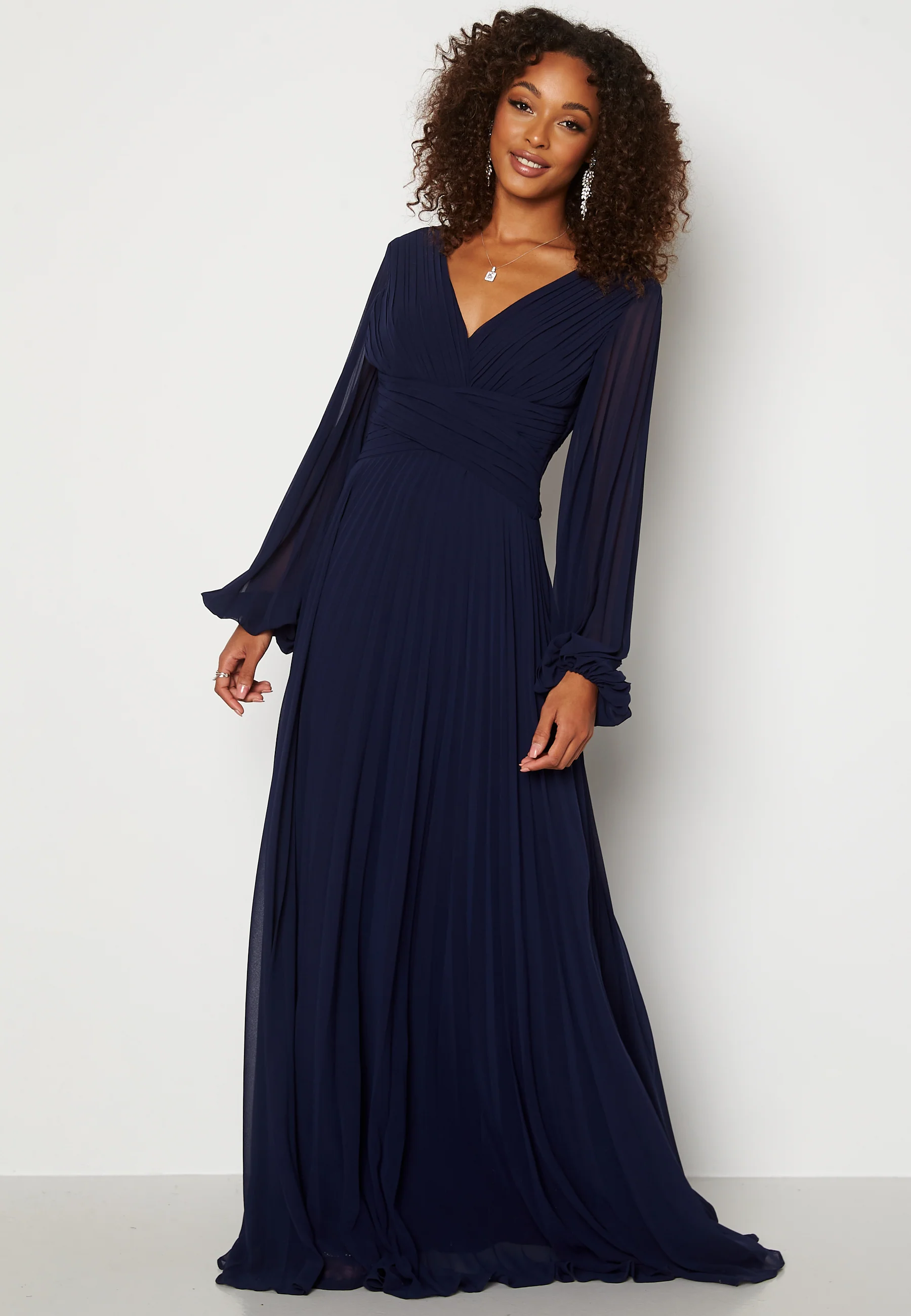 Pleated Balloon Sleeve Maxi Dress - Image 2