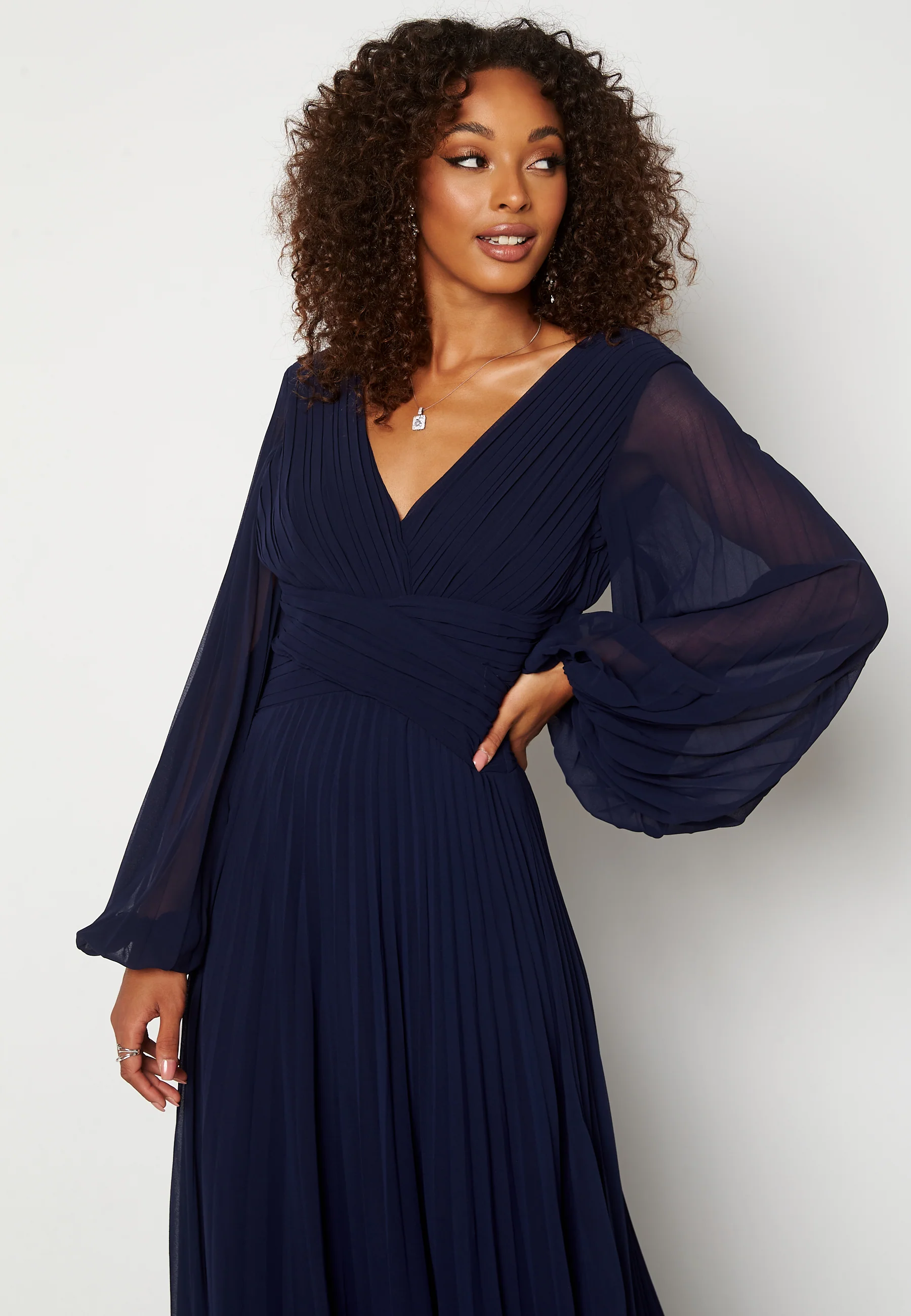 Pleated Balloon Sleeve Maxi Dress - Image 4