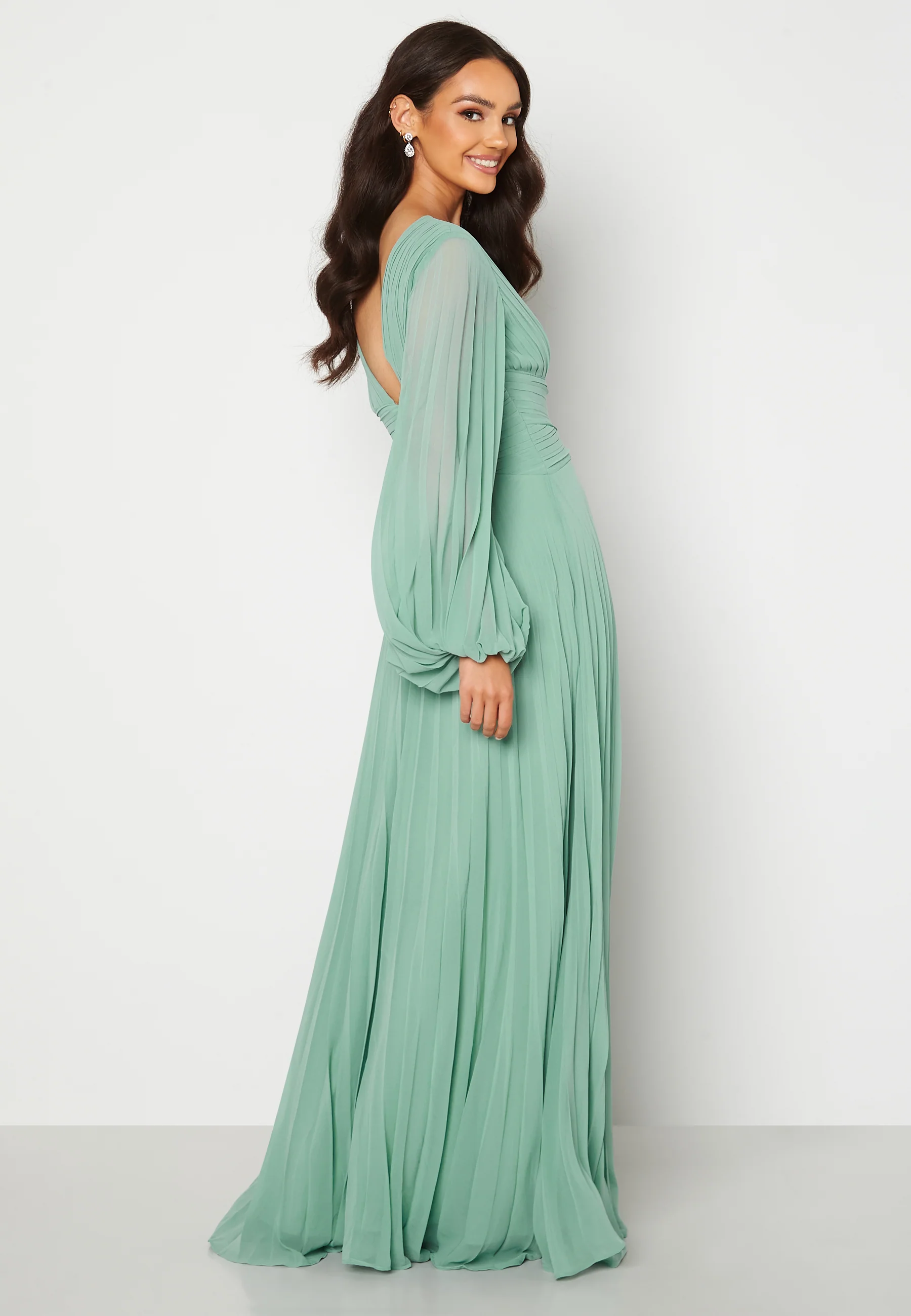 Pleated Balloon Sleeve Maxi Dress - Image 2