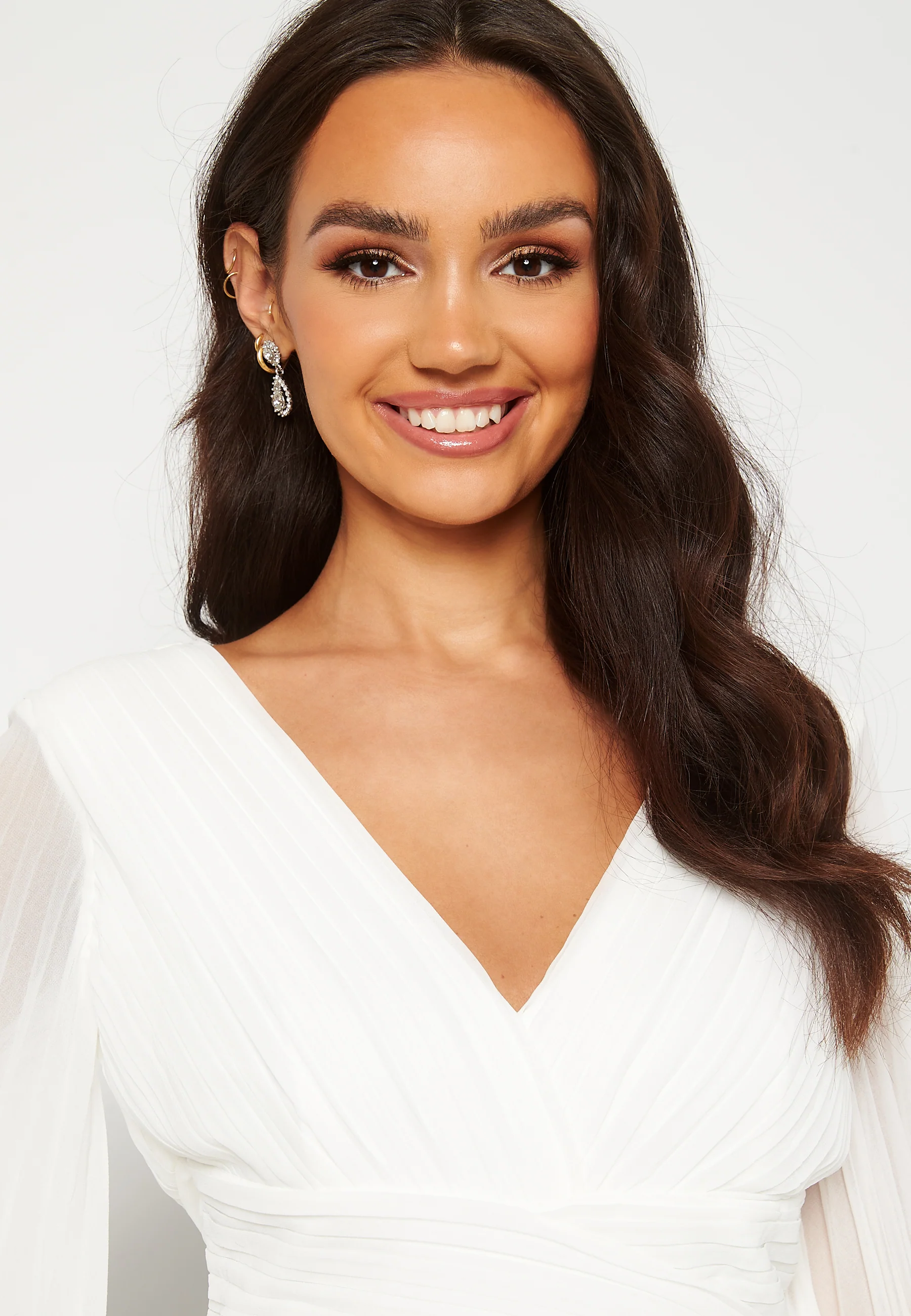 Pleated Balloon Sleeve Maxi Dress White - Image 4
