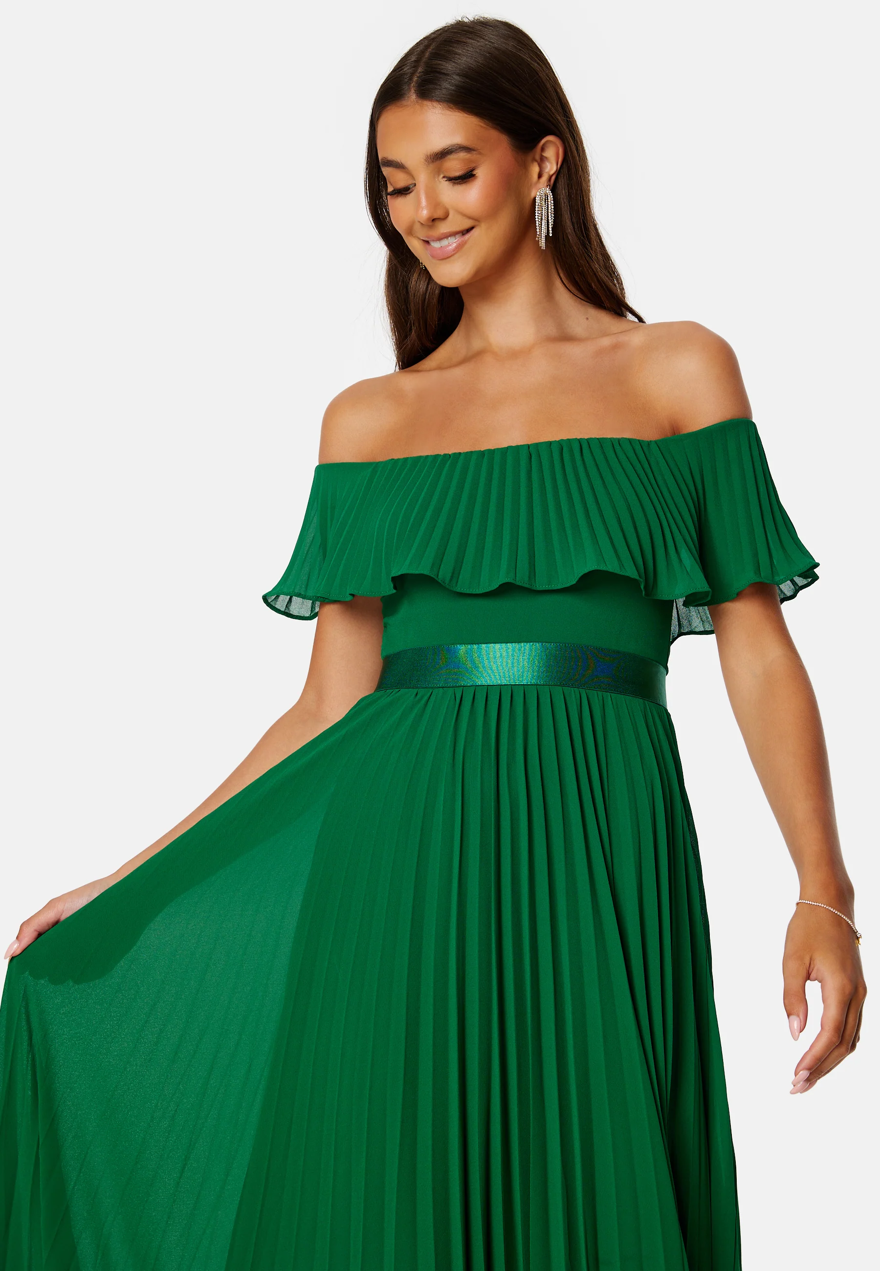 Pleated Chiffon Off Shoulder Maxi Dress - Image 2