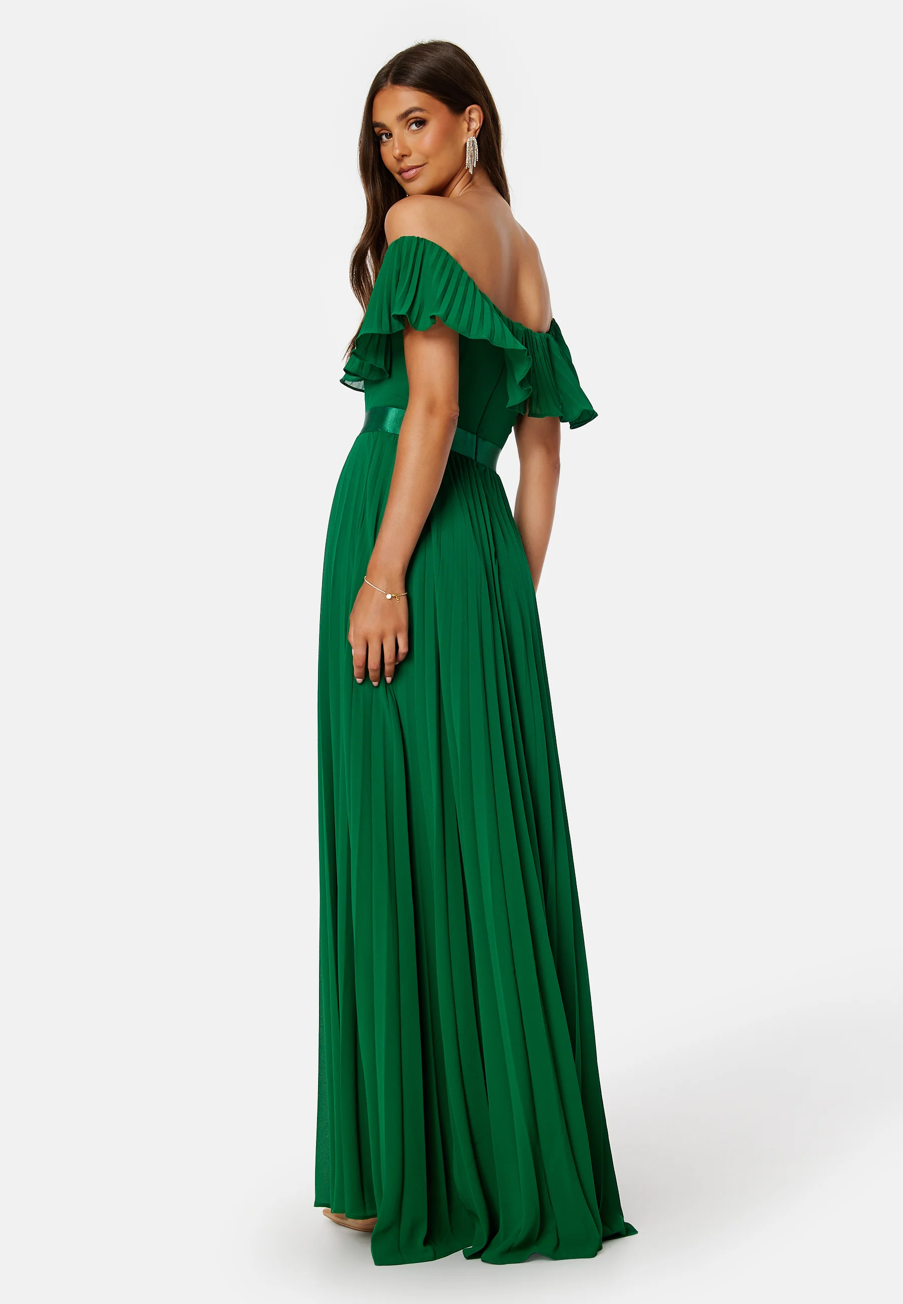 Pleated Chiffon Off Shoulder Maxi Dress - Image 3