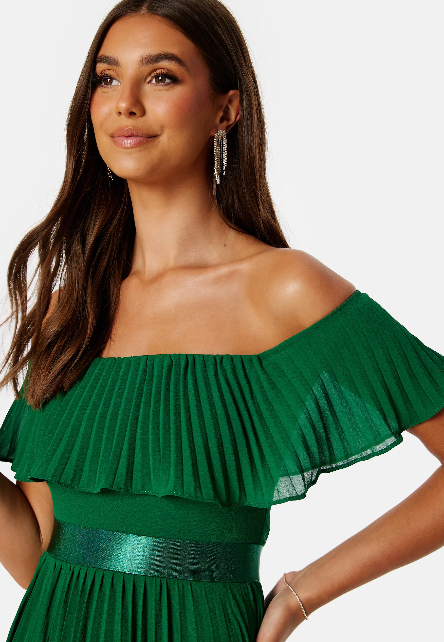 Pleated Chiffon Off Shoulder Maxi Dress - Image 4