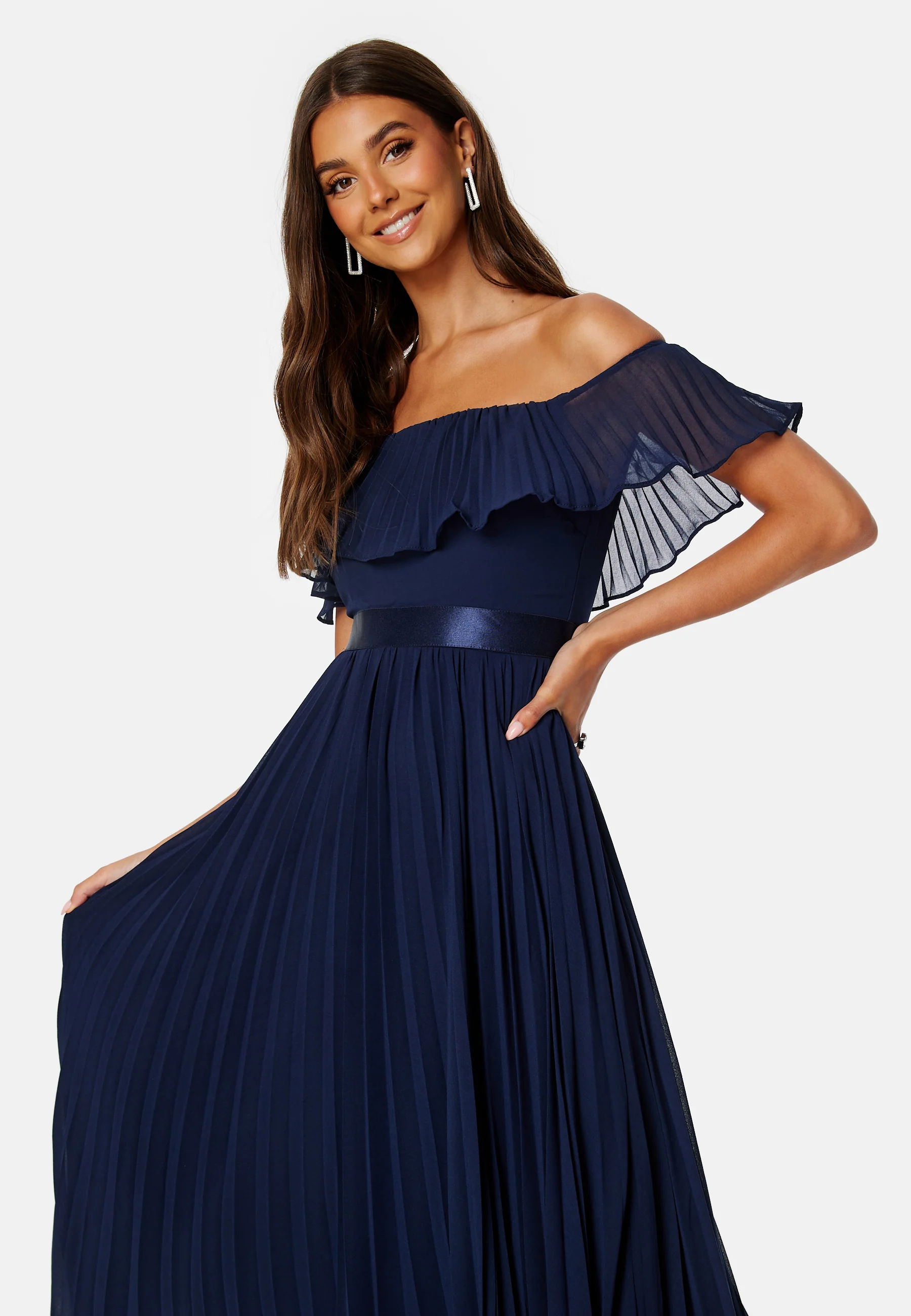 Pleated Chiffon Off Shoulder Maxi Dress - Image 2