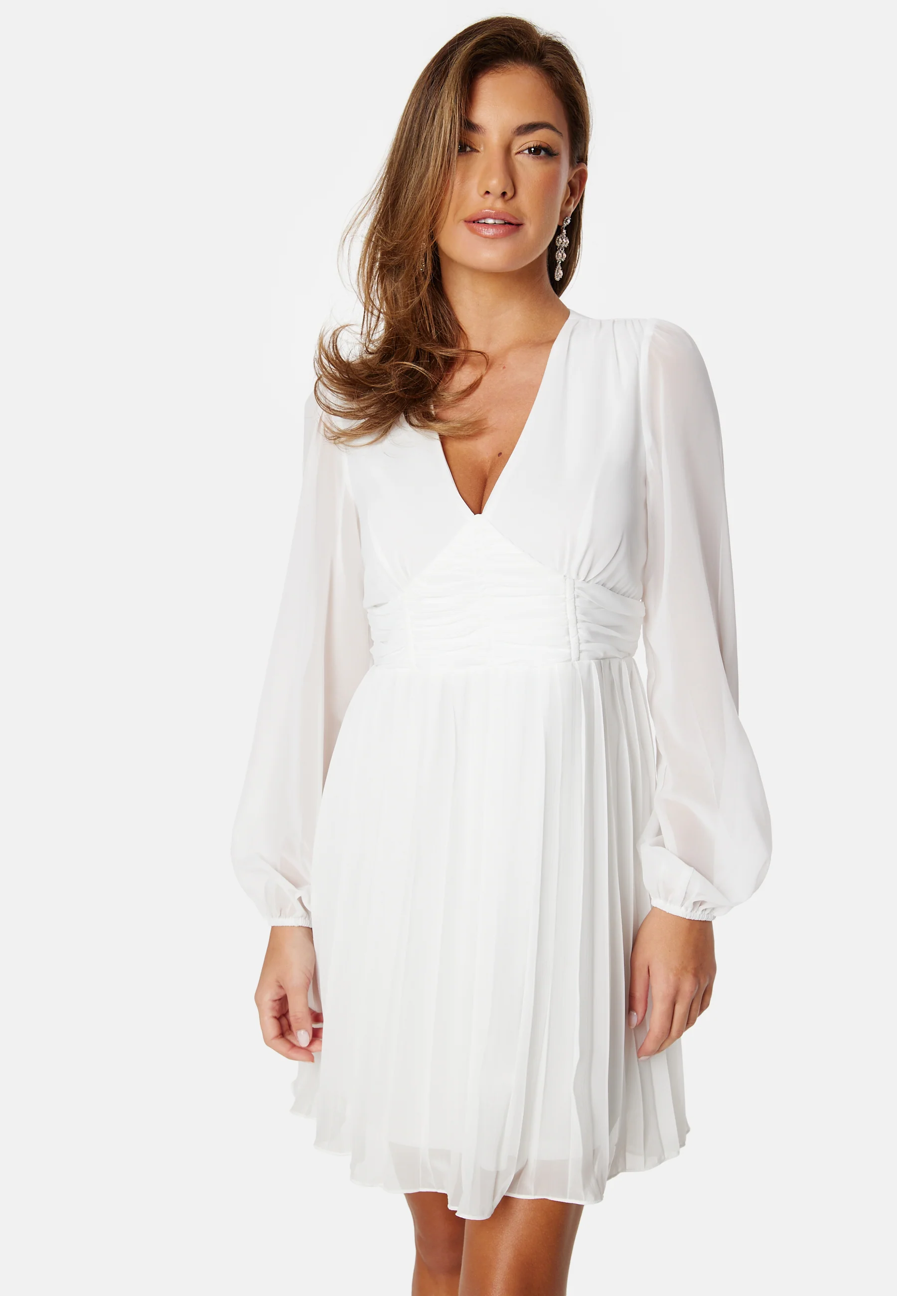 Pleated L/S Chiffon Dress - Image 3