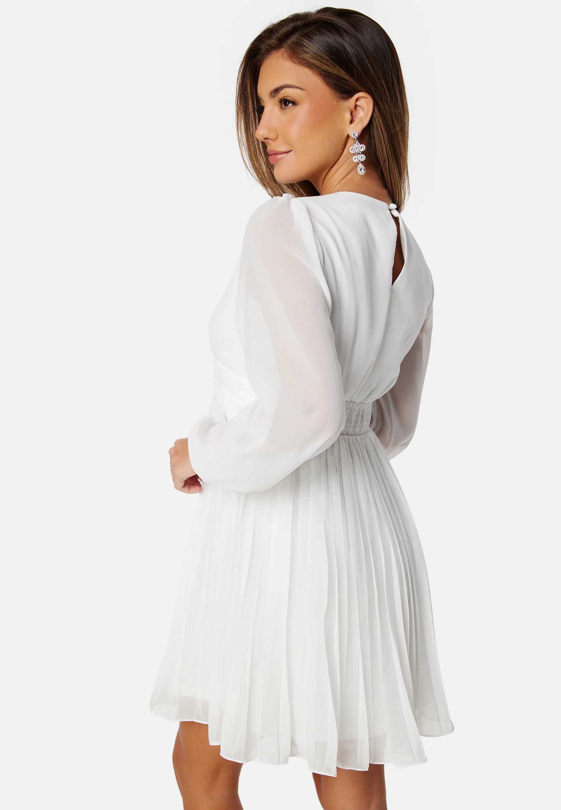 Pleated L/S Chiffon Dress - Image 4