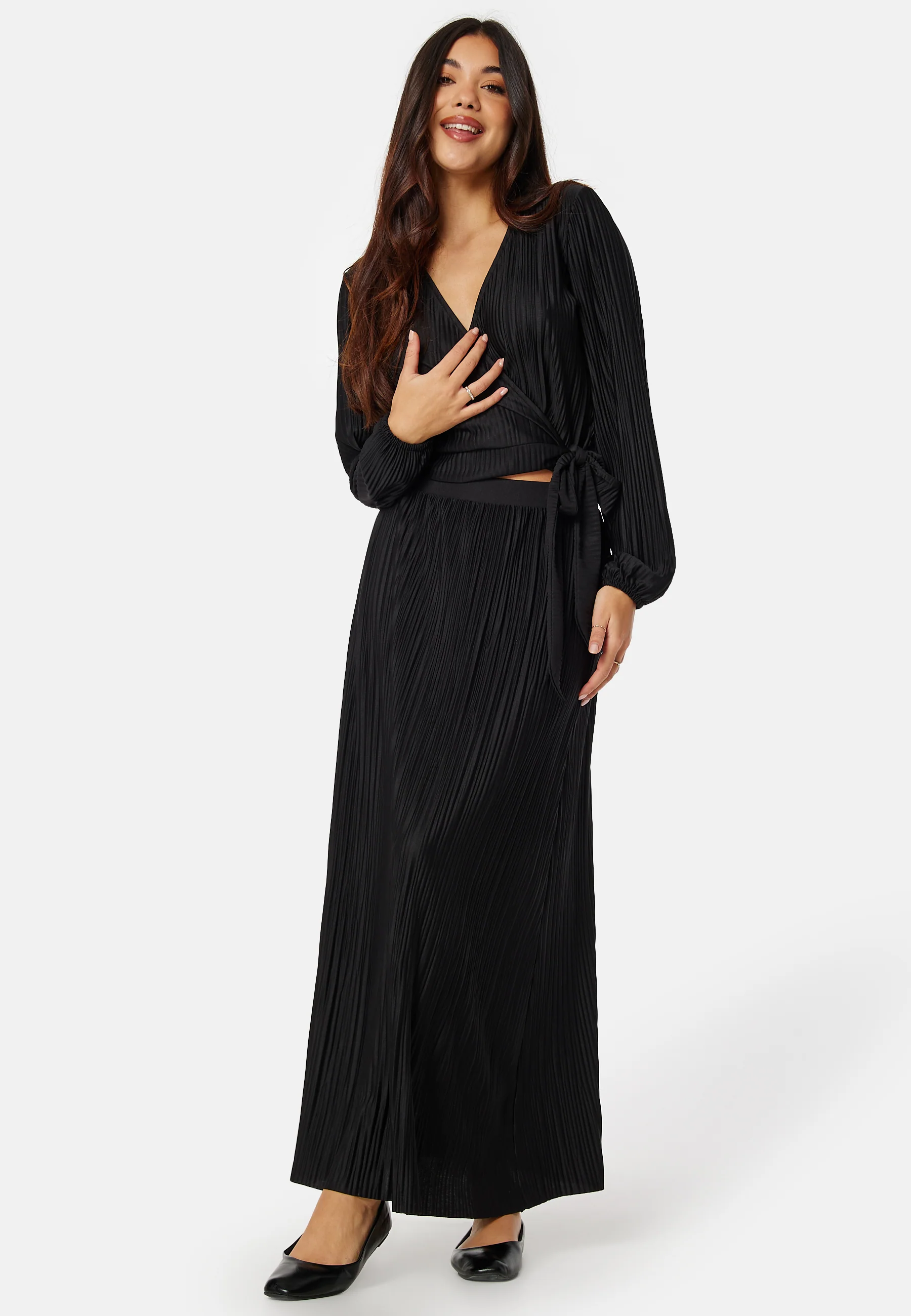 Pleated Long Sleeve Wrap Top - Image 3
