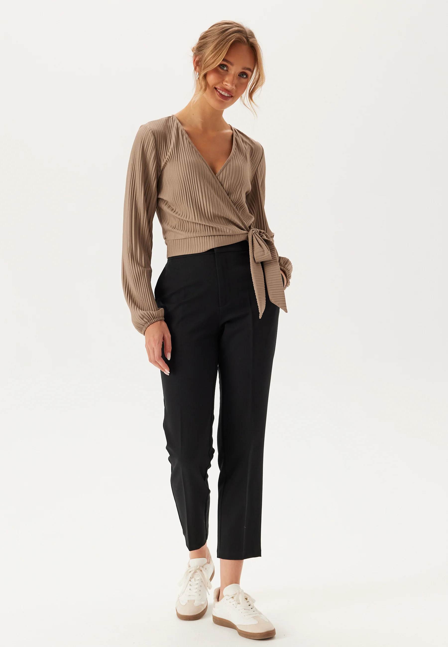 Pleated Long Sleeve Wrap Top - Image 3