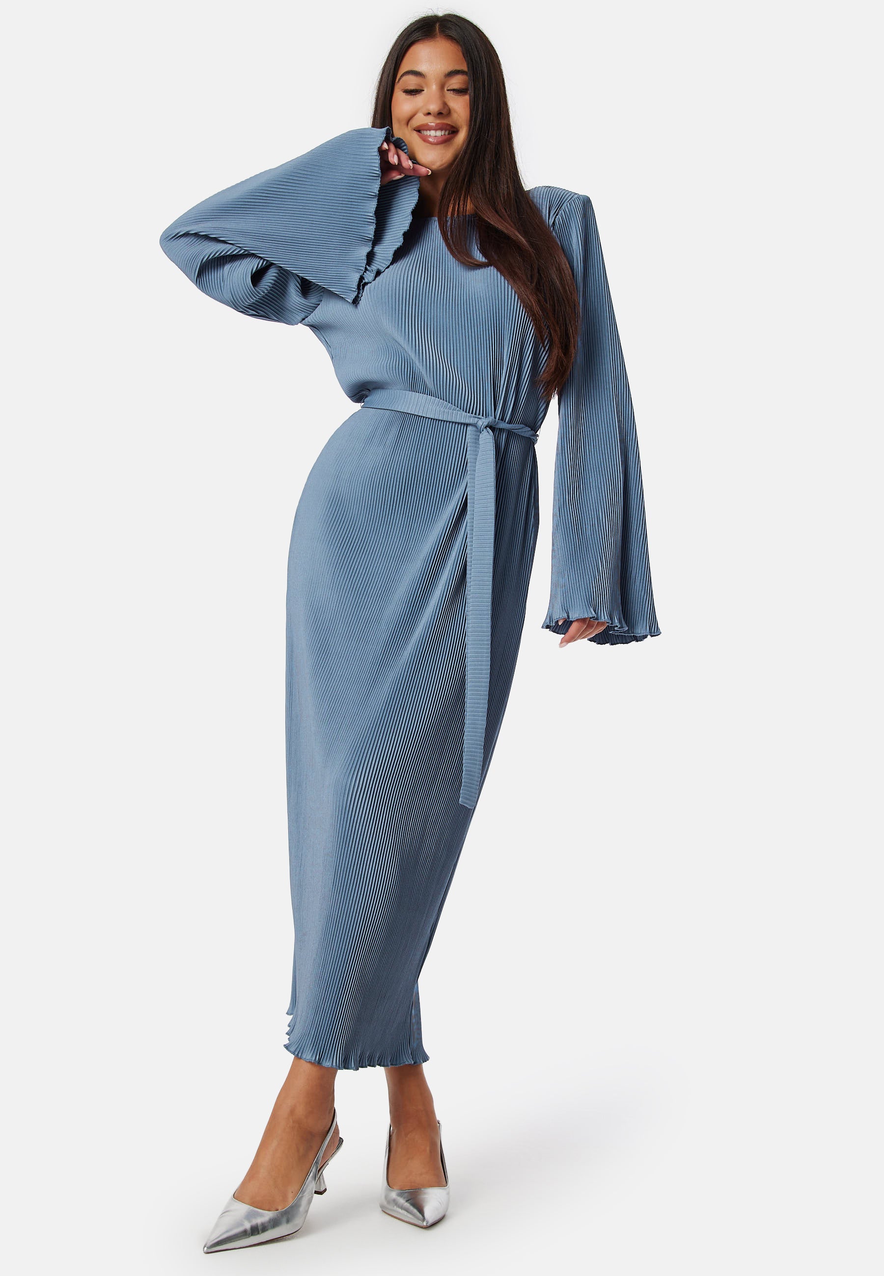 Pleated Tie Midi Dress