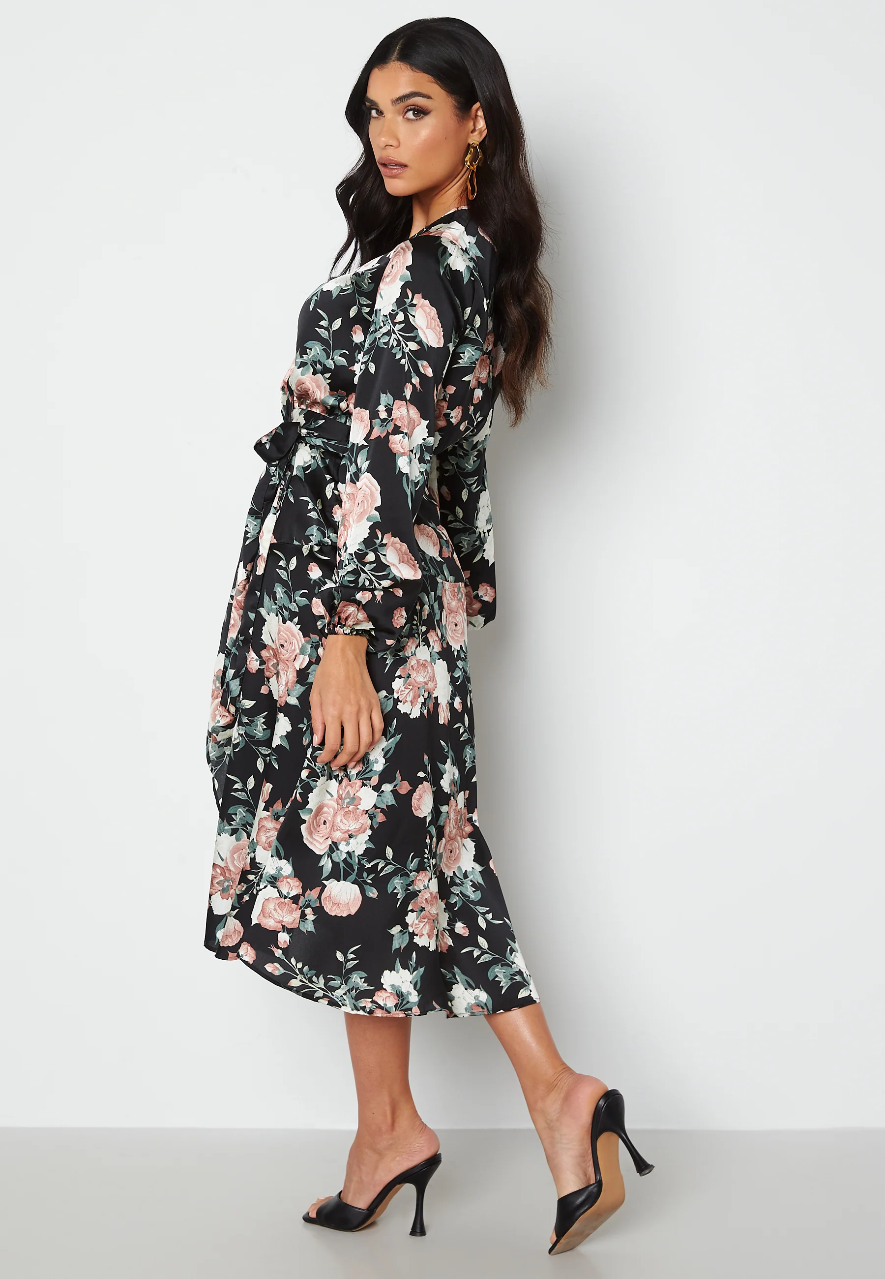 Priya Satin Wrap Midi Dress - Image 2