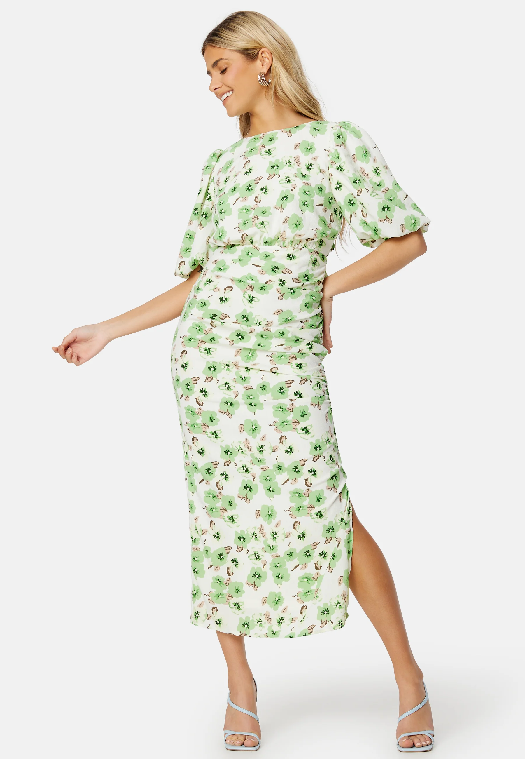 Puff Sleeve Bow Midi Dress